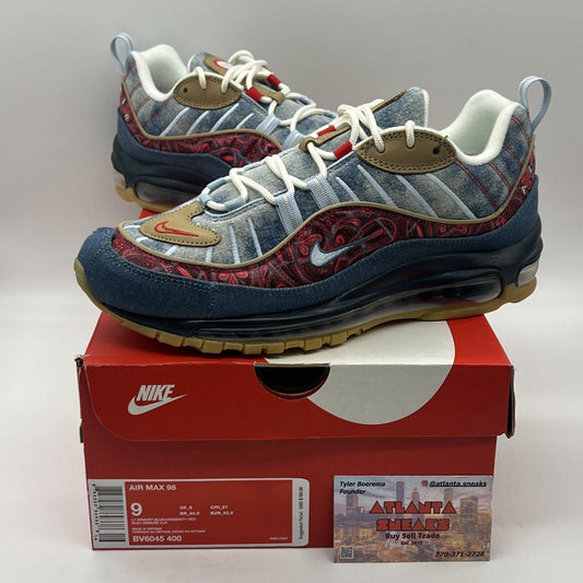 Size 9 - Nike Air Max 98 Wild West Brand New Og All Red Denim Gum Leather DS