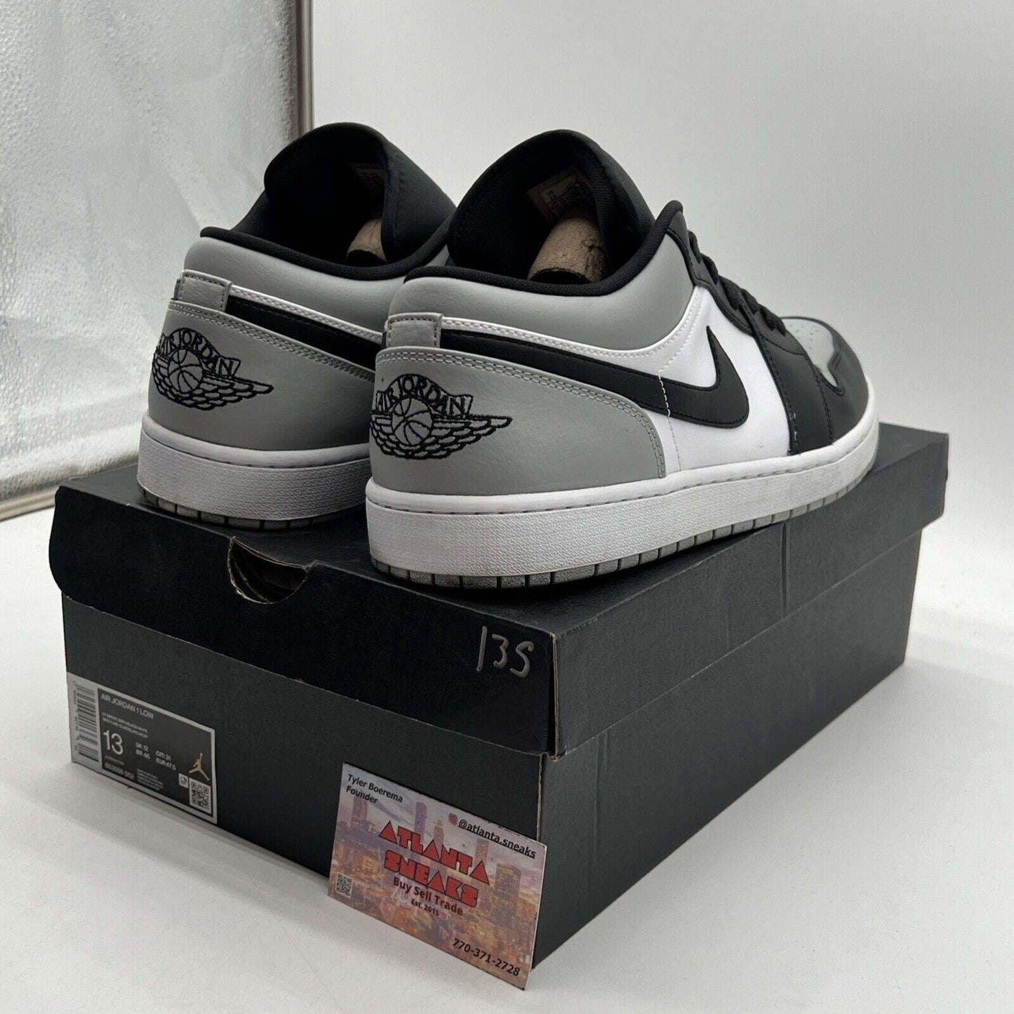 Size 13 - Jordan 1 Low Shadow Toe Black White Grey Leather (553558-052)