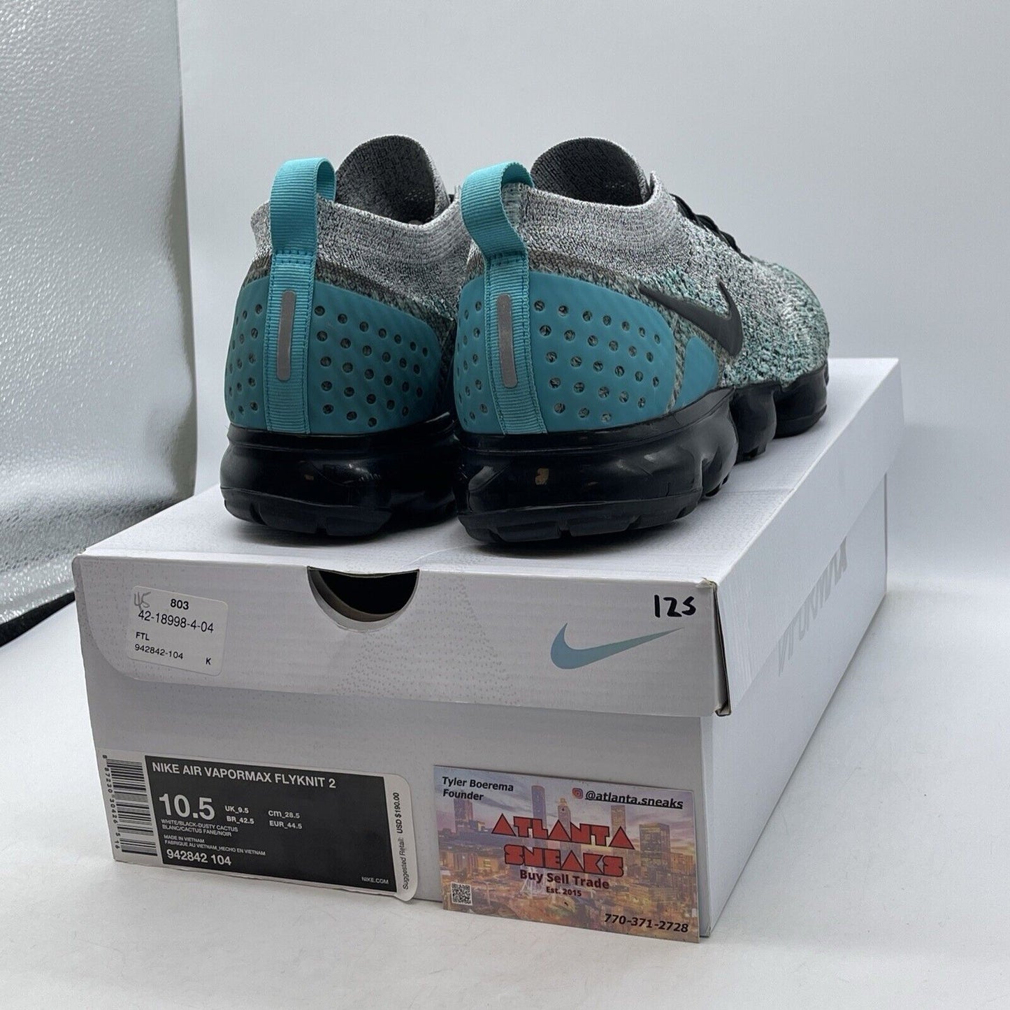 Size 10.5 - Nike Air VaporMax Flyknit 2 Dusty Cactus Blue Black (942842-104)
