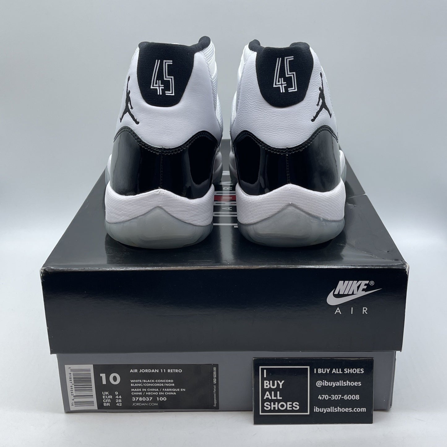 Size 10 - Jordan 11 Retro High Concord White Black Suede Leather (378037-100)
