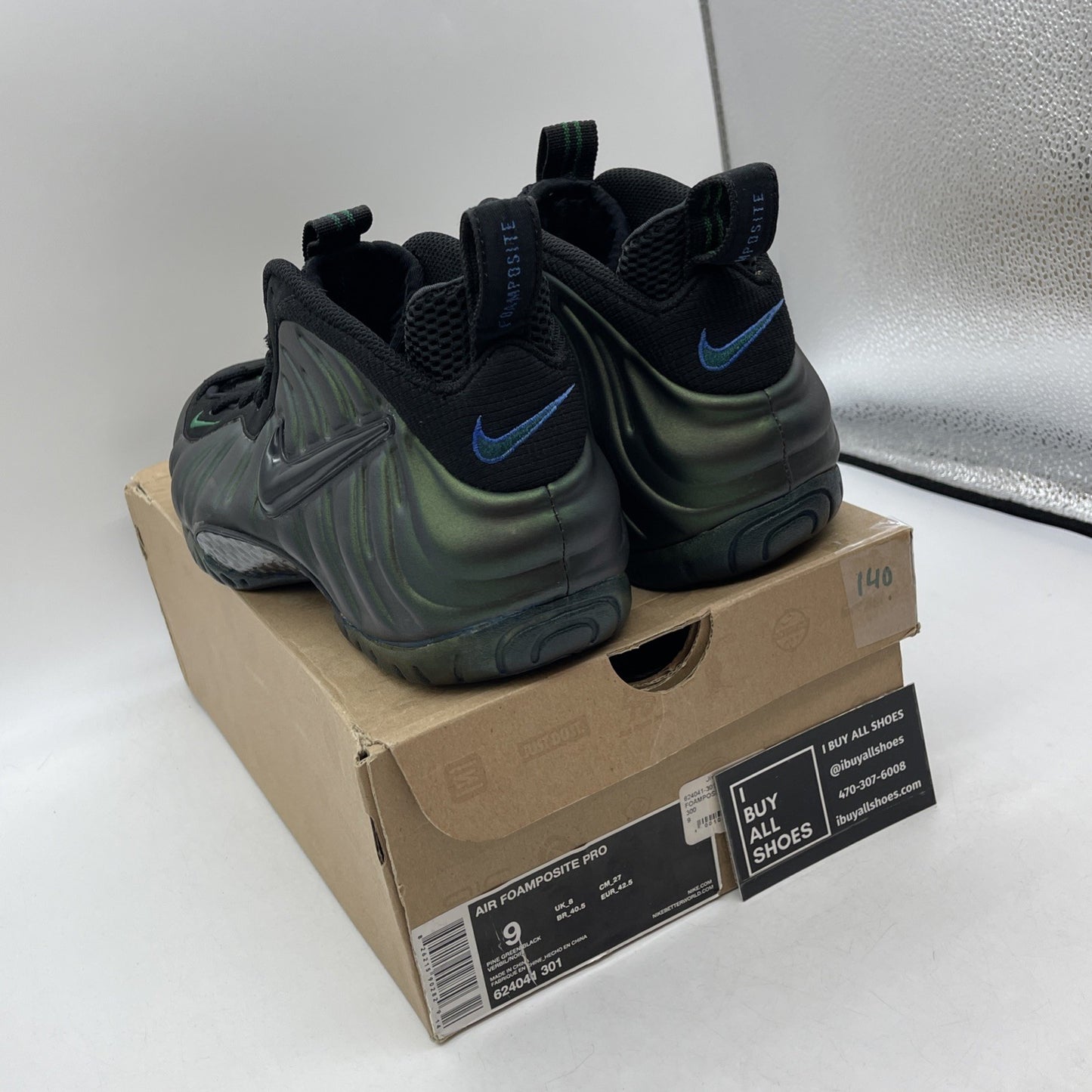 Size 9 - Nike Air Foamposite Pro Pine Green Black Suede Leather (624041-301)