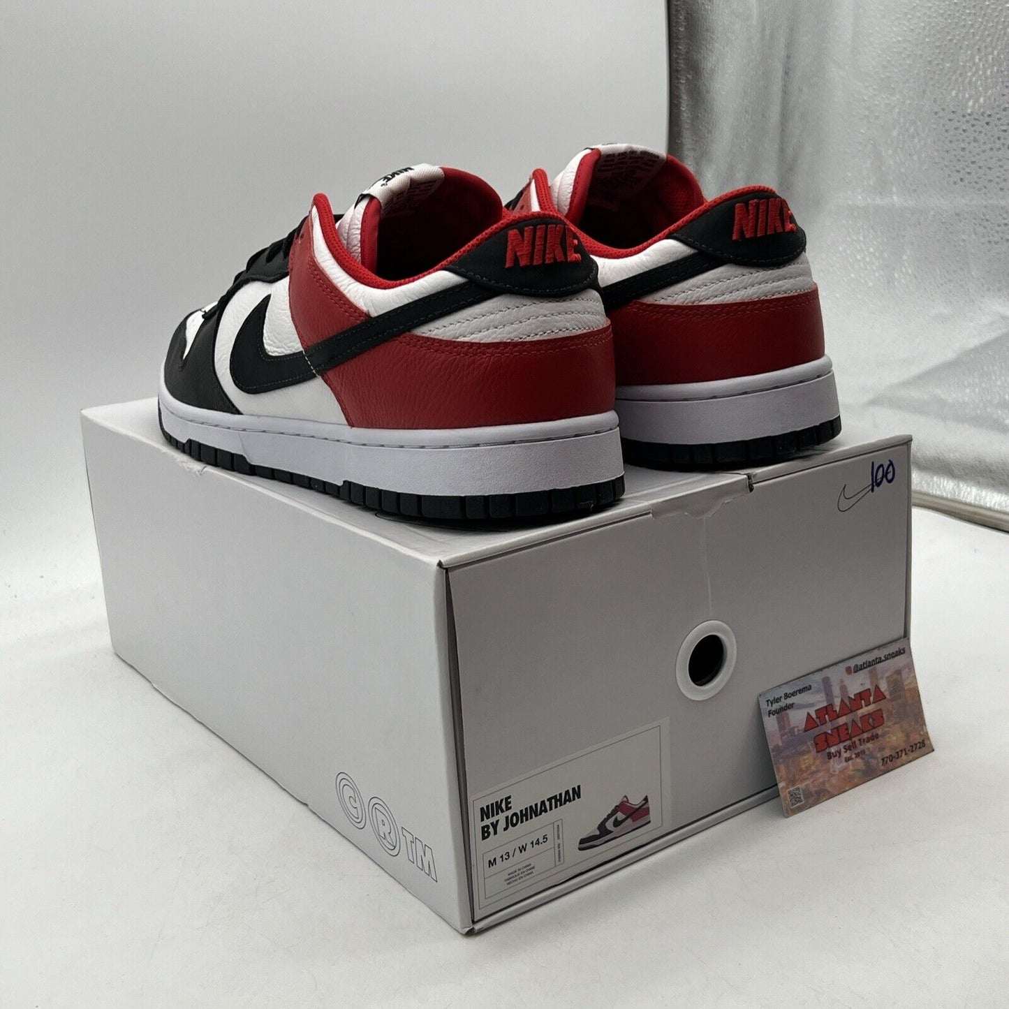 Size 13 - NIKE DUNK LOW NIKE BY YOU ID "CHICAGO" WHITE-BLACK-RED (FN0569-900)