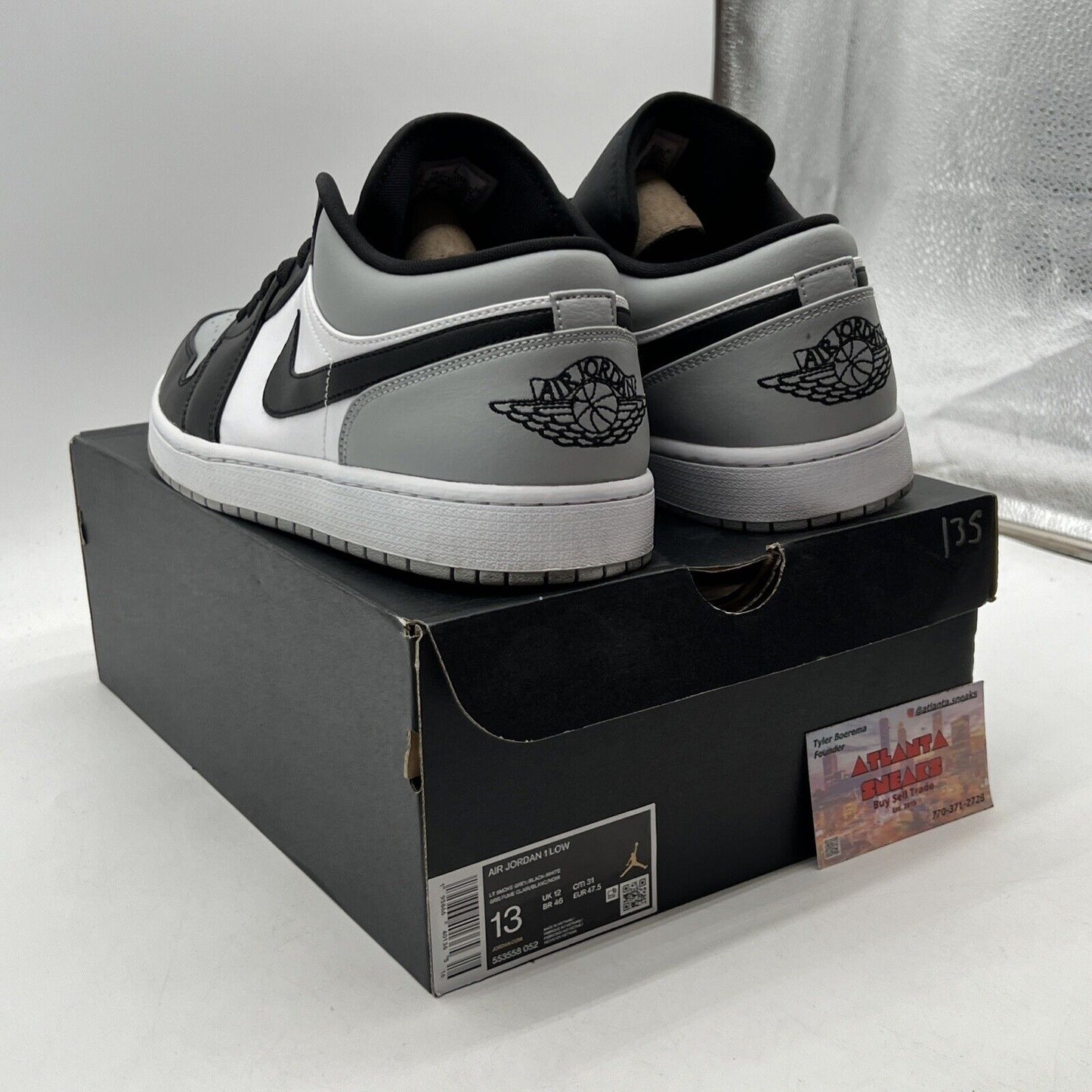 Size 13 - Jordan 1 Low Shadow Toe Black White Grey Leather (553558-052)