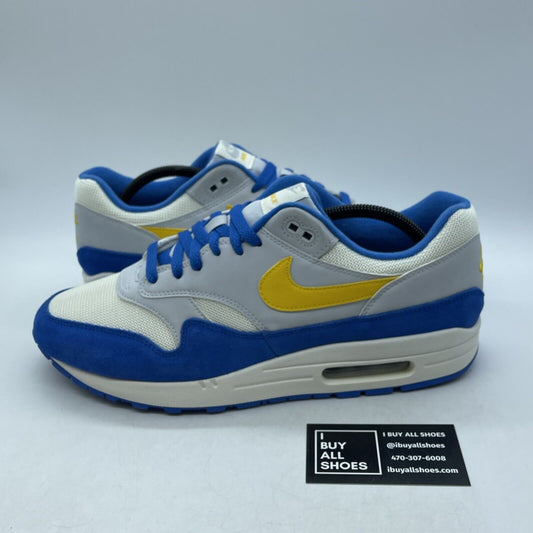 Size 11.5 - Nike Air Max 1 Signal Blue White Suede Yellow Grey (AH8145-108)