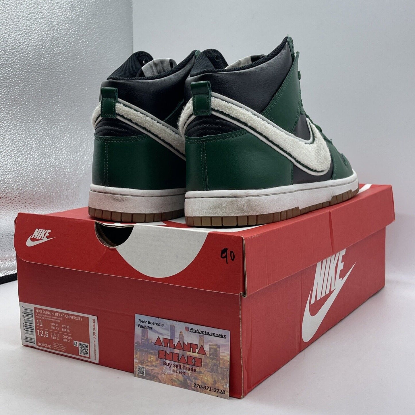 Size 11 - Dunk High Chenille Swoosh Gorge Green White Leather (DR8805-001)