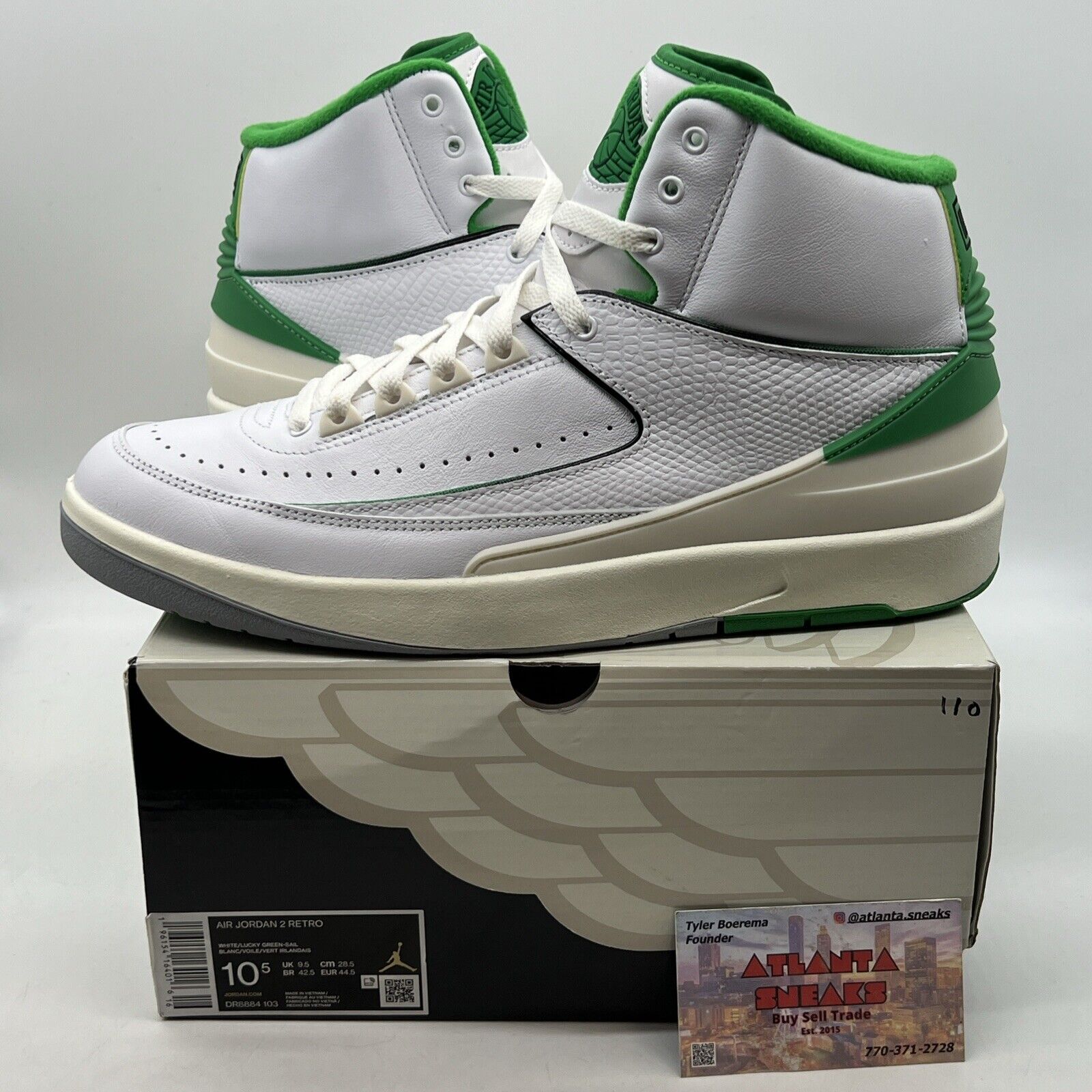 Size 10.5 - Jordan 2 Retro Lucky Green White Grey Leather (DR8884-103)