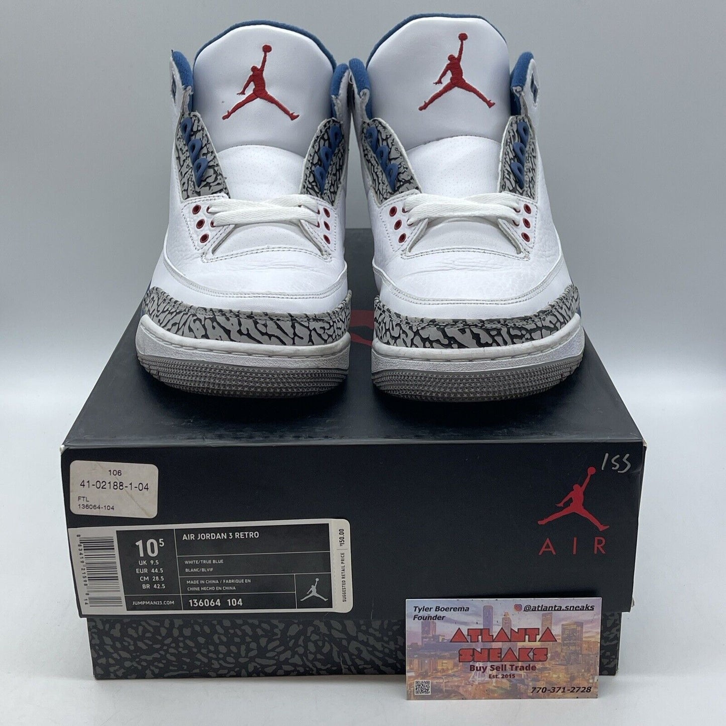 Size 10.5 - Air Jordan 3 Retro 2011 True Blue White Leather Suede (136064-104)