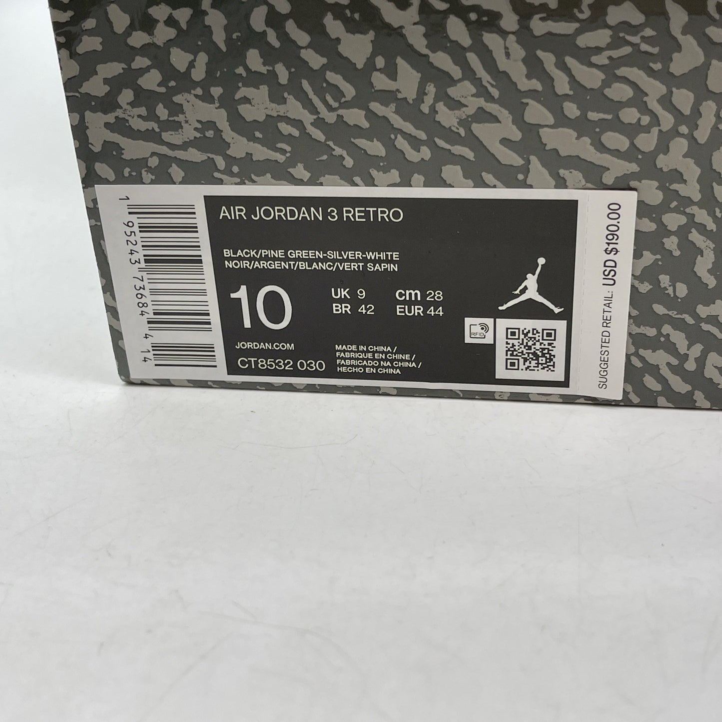 Size 10 - Jordan 3 Retro Mid Pine Green Grey Black Suede (CT8532-030)