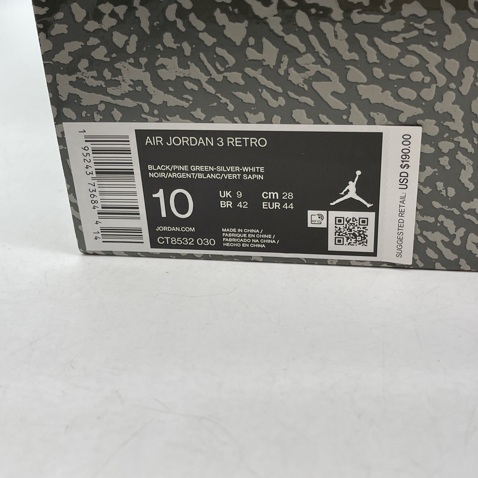 Size 10 - Jordan 3 Retro Mid Pine Green Grey Black Suede (CT8532-030)