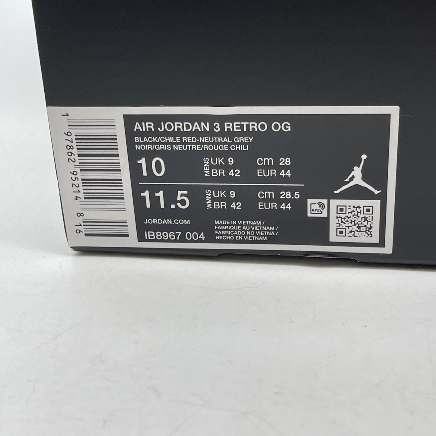Size 10 - Air Jordan 3 Retro OG Rare Air Black Suede Leather (IB8967-004)