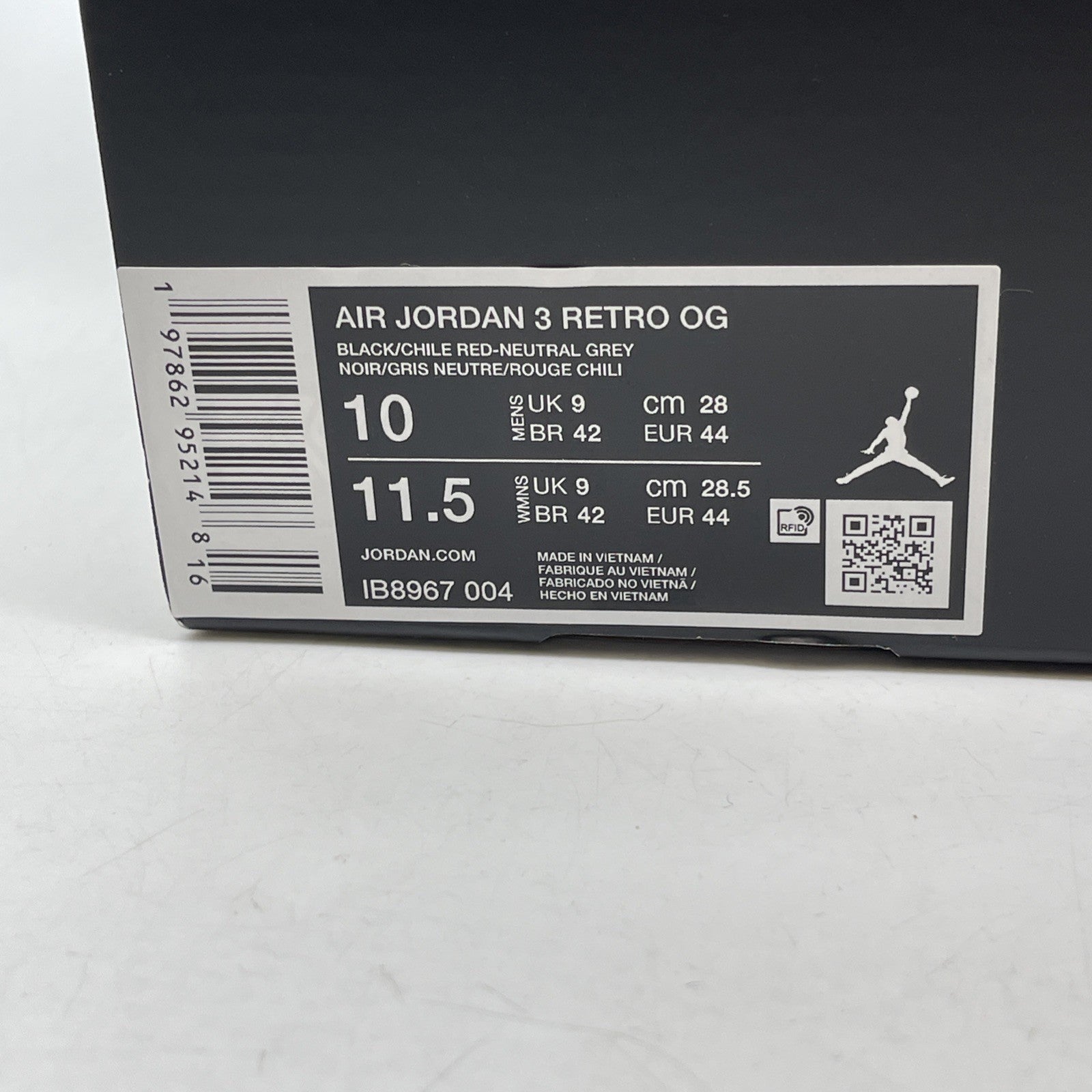 Size 10 - Air Jordan 3 Retro OG Rare Air Black Suede Leather (IB8967-004)