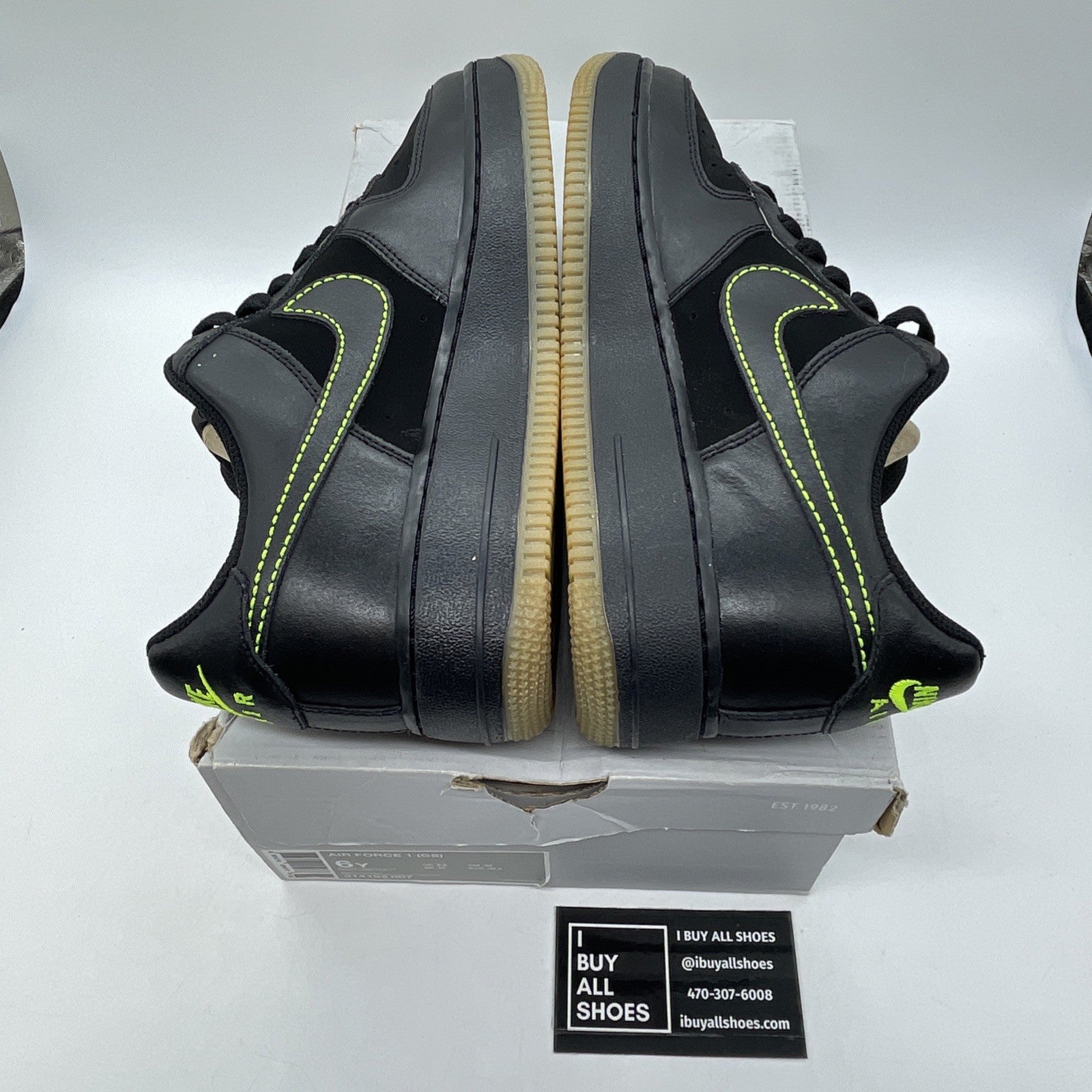 Size 6Y - Nike Air Force 1 Black Volt GS Kids Sneakers Neon Green (314192-007)