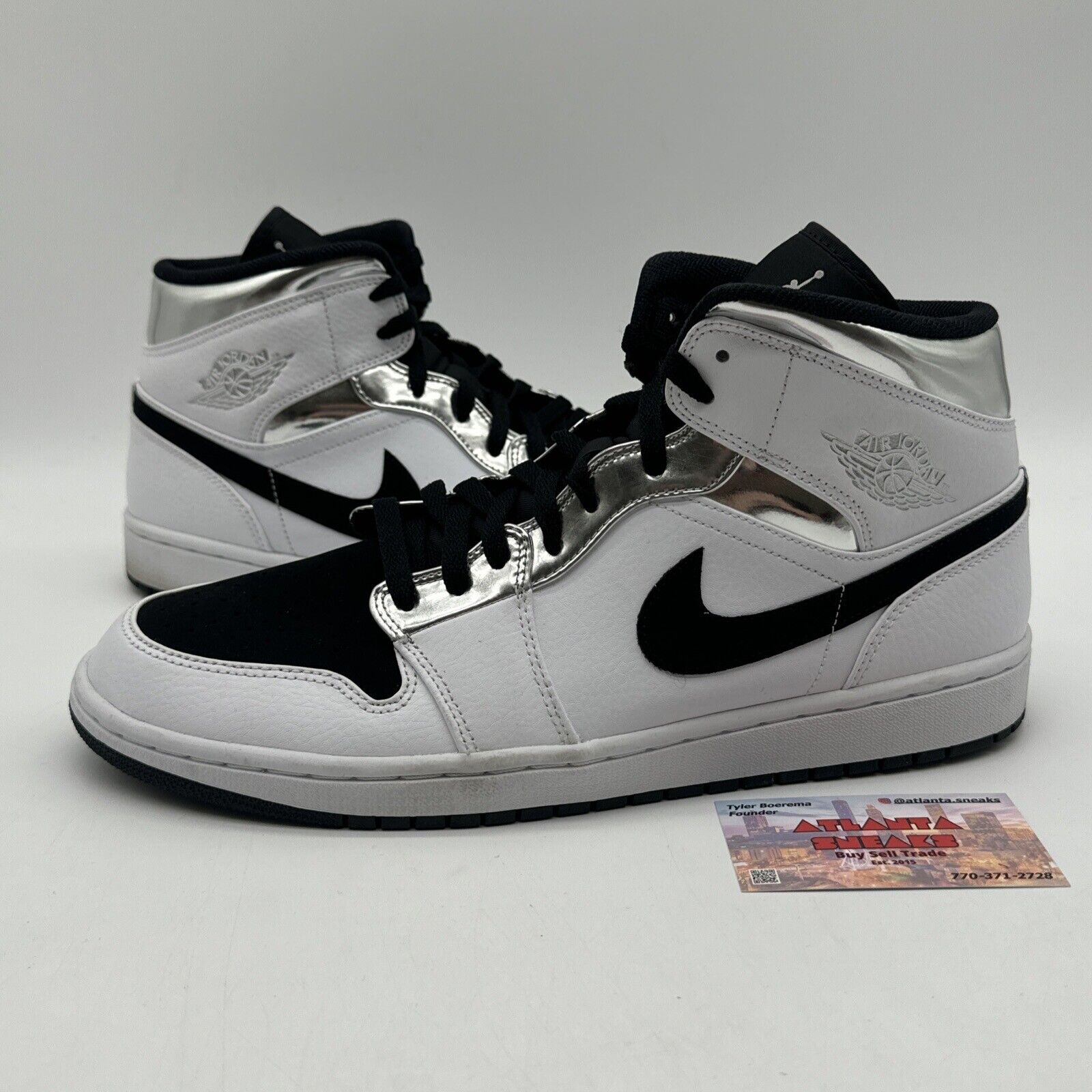 Size 13 - Jordan 1 Mid White Silver 2019 Alternate Think 16 Kahwi Shiny Black