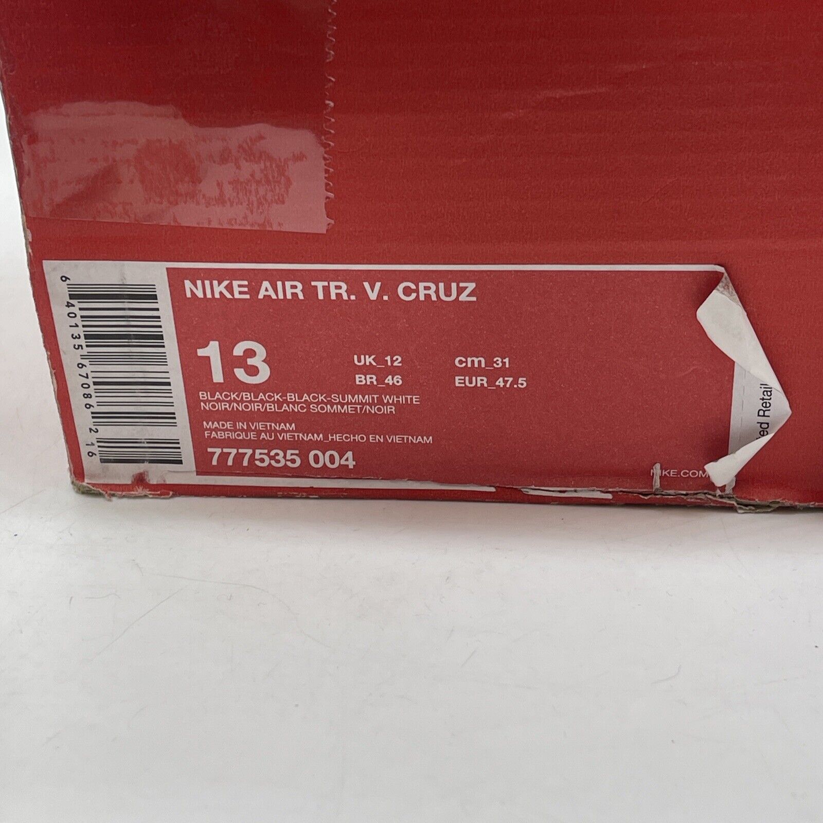 Size 13 - Nike Air Trainer Cruz Black Suede Leather White (777535-004)