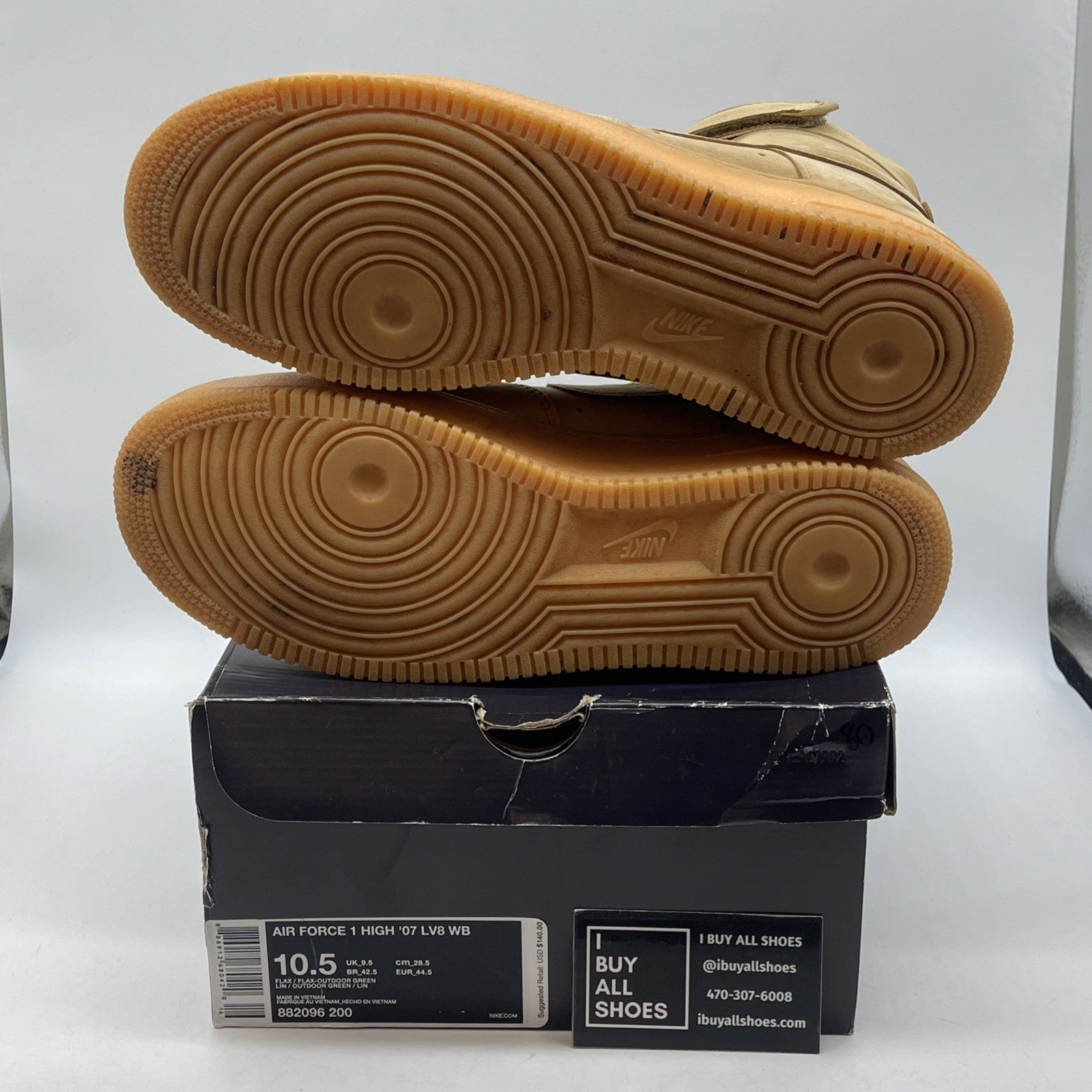 Size 10.5 - Nike Air Force 1 '07 LV8 WB High Flax Brown Suede (882096-200)