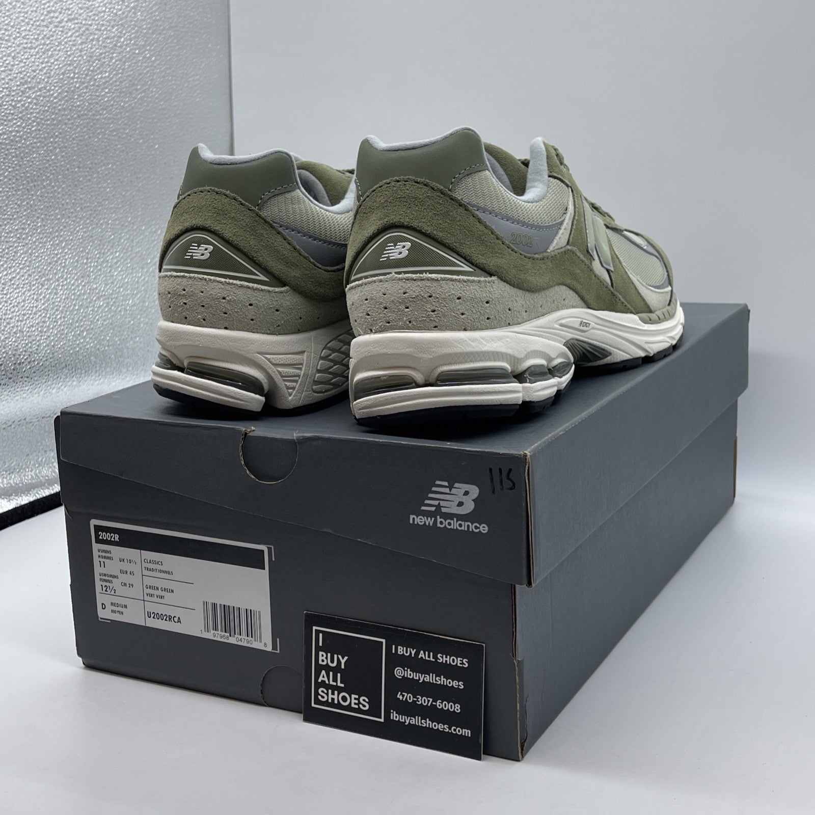 Size 11 - New Balance 2002R Dark Olivine Green Silver Suede Leather ( U2002rca