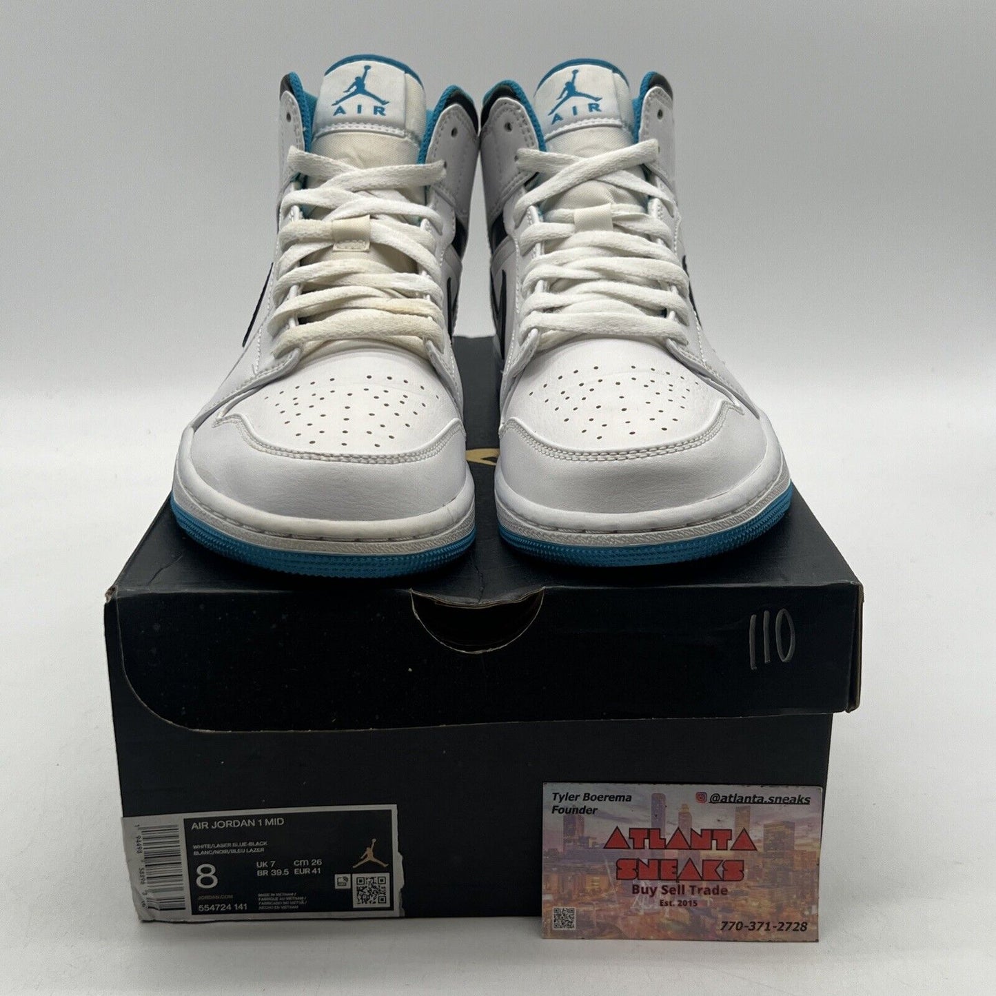 Size 8 - Air Jordan 1 Mid Laser Blue White Black Leather (554724-141)