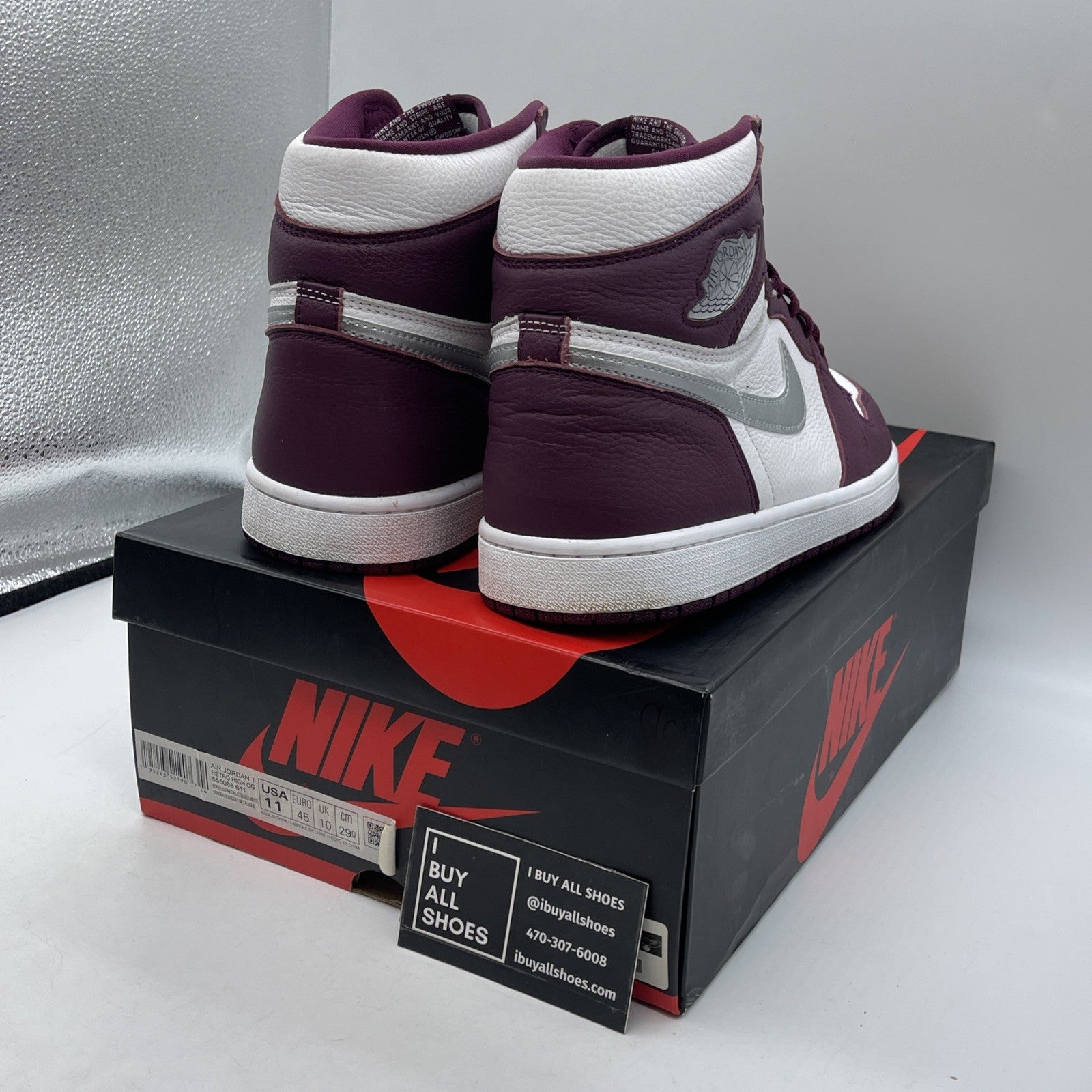 Size 11 - Jordan 1 Retro High OG Bordeaux White Silver Leather (555088-611)