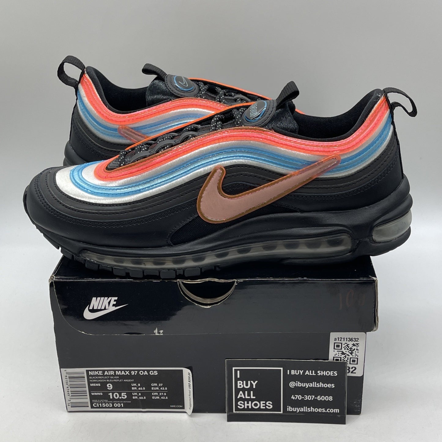 Size 9 - Nike Air Max 97 On Air: Neon Seoul Black Leather (CI1503-001)