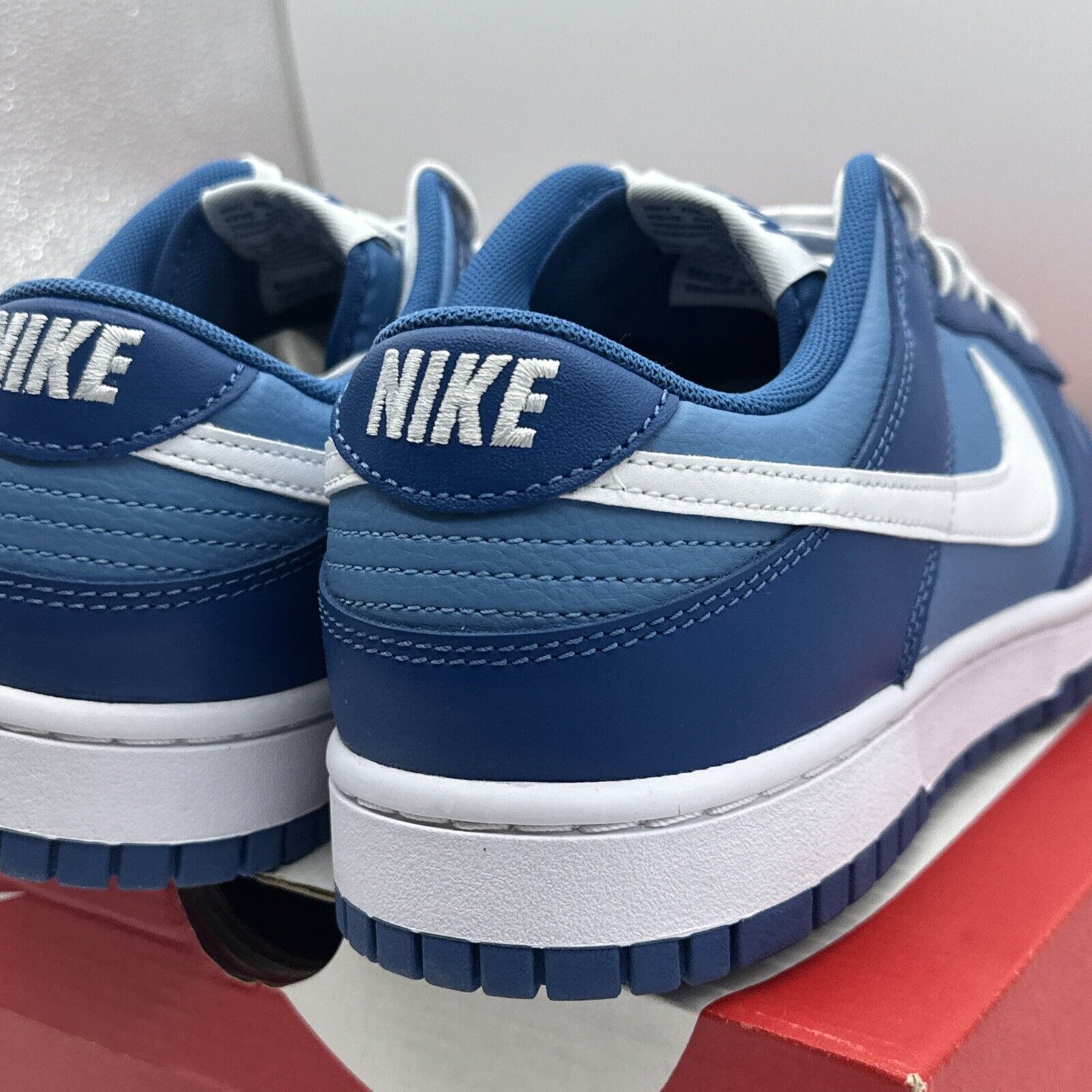 Size 9.5 - Nike Dunk Low Dark Marina Blue 2021 Leather White Blues Premium.