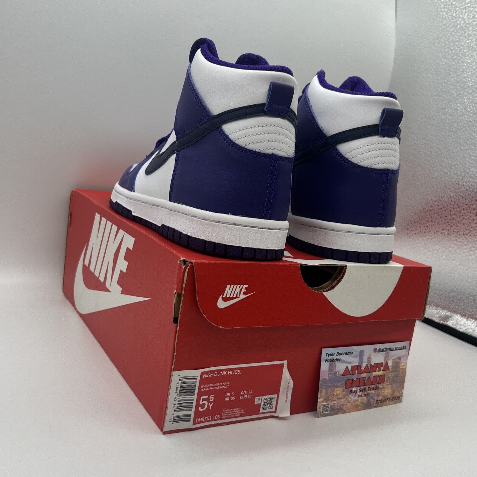 Size 5 - Nike Dunk High White/Midnight Navy