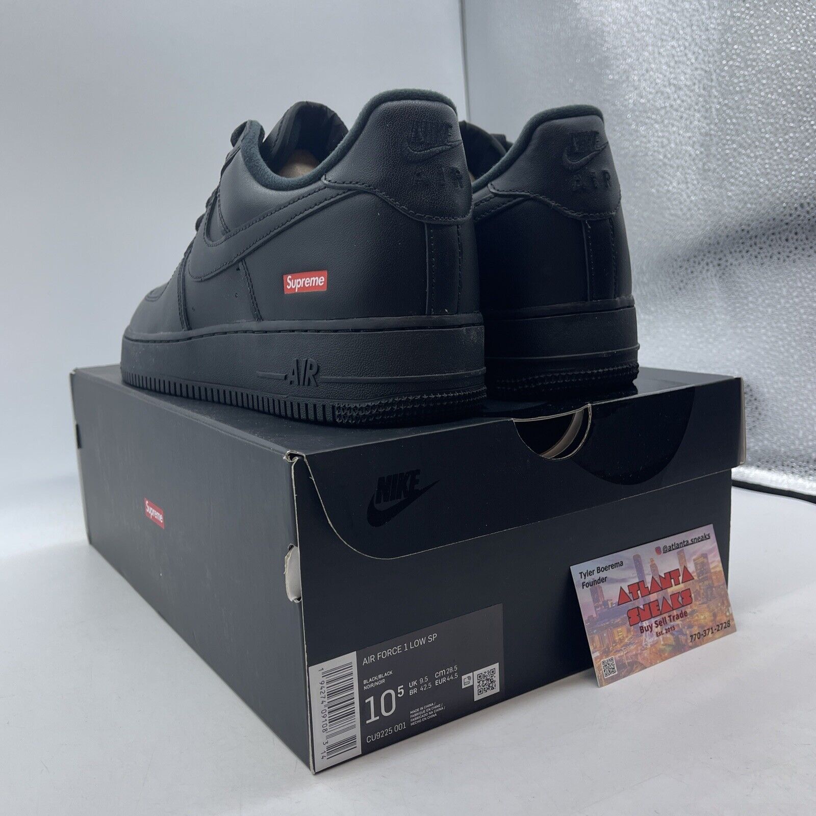Size 10.5 - Nike Air Force 1 Low x Supreme Box Logo Black Leather (CU9225-001)