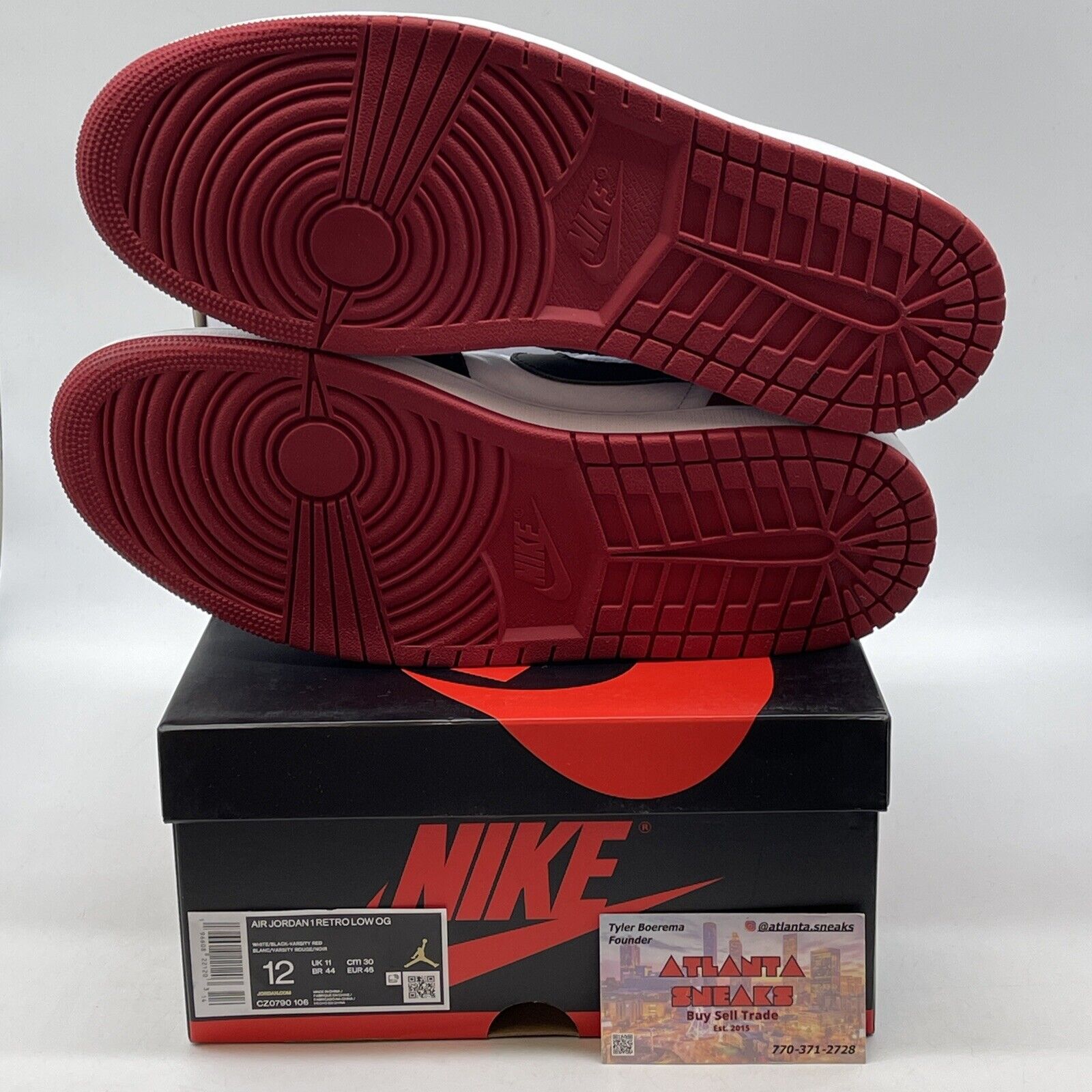 Size 12 - Air Jordan 1 Retro OG Low Black Toe White Red Leather (CZ0790-106)