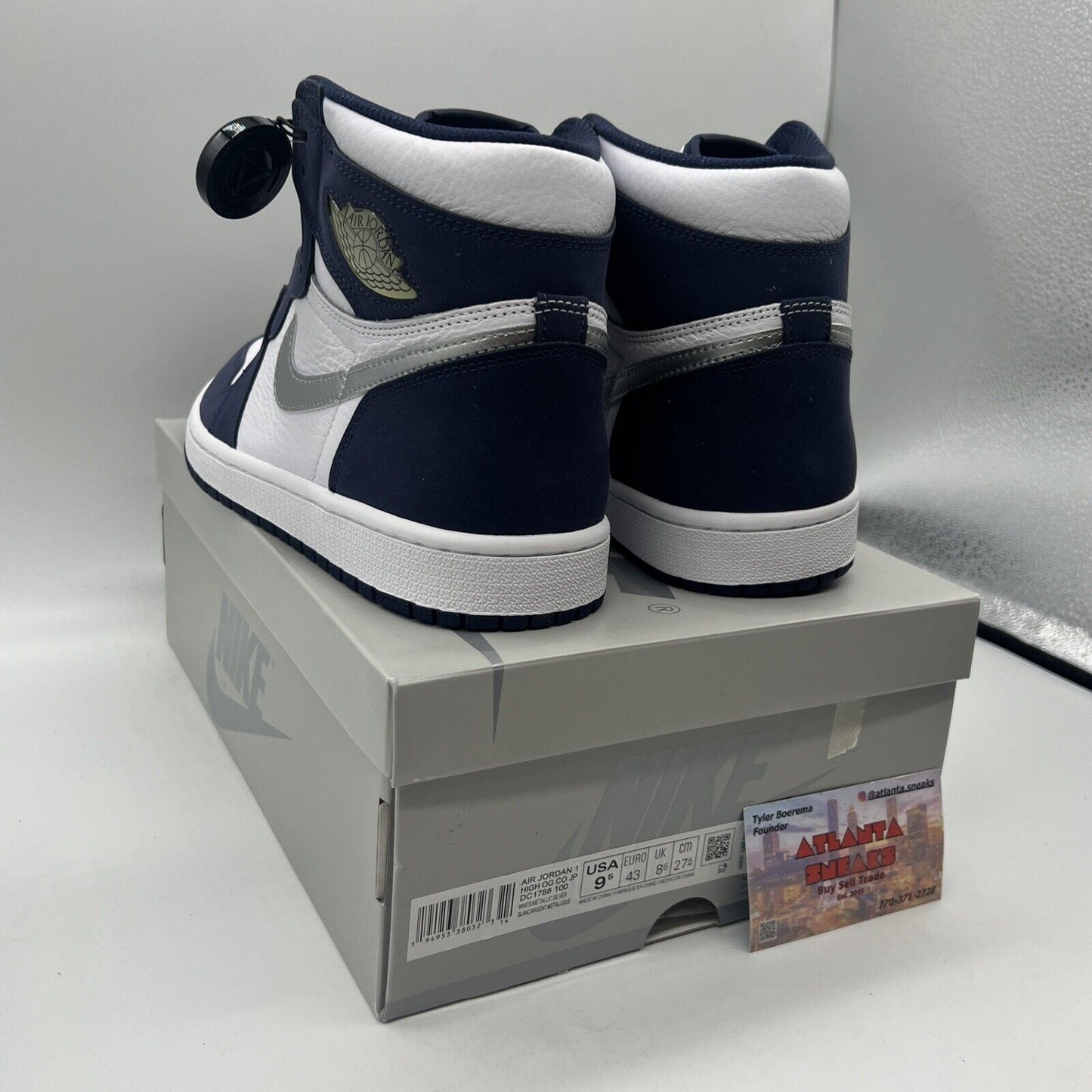 Size 9.5 - Jordan 1 Retro High CO.JP Midnight Navy Brand New Og All White Silver