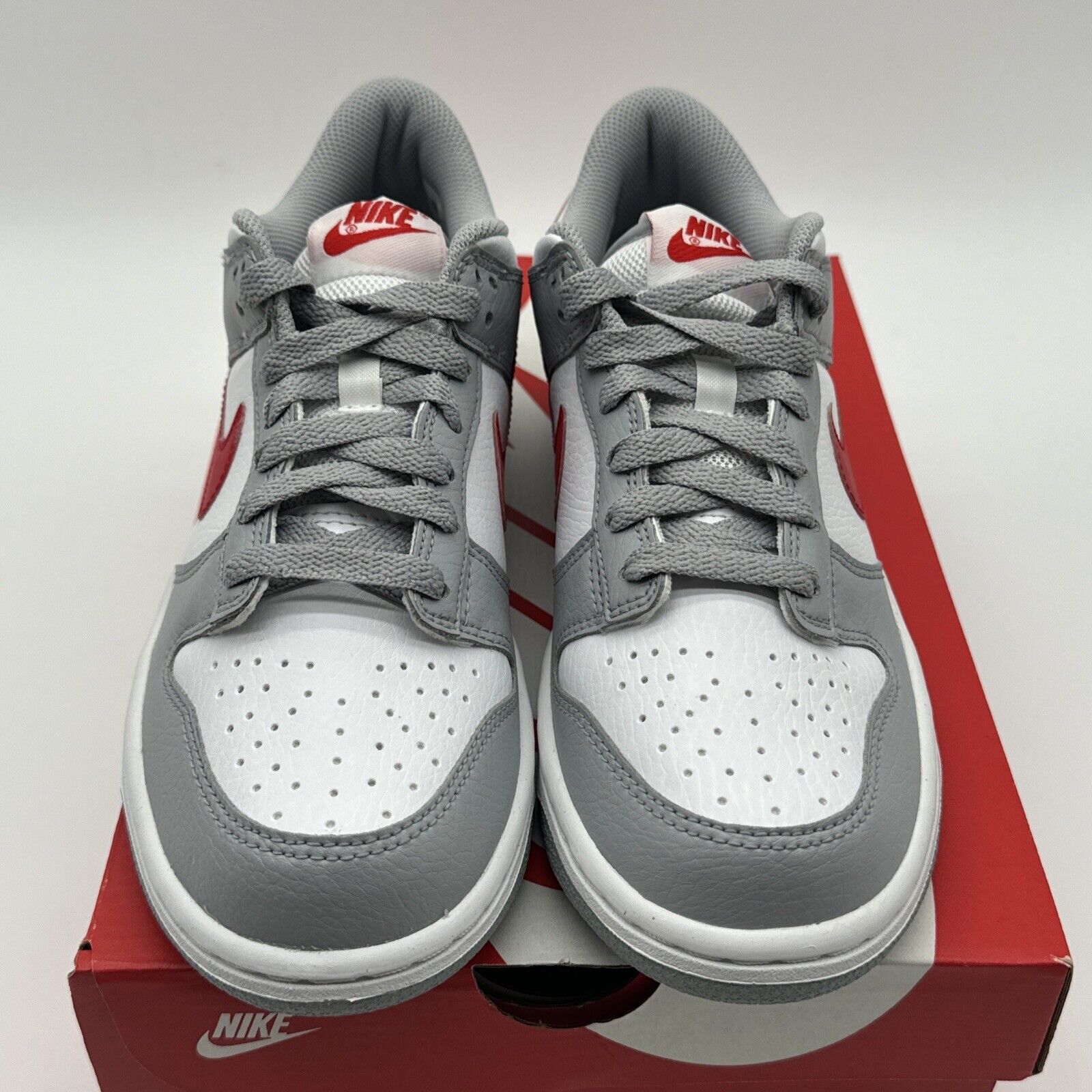 Nike Dunk Low GS Boys Shoes Size 5.5, Color: Wolf Grey/University Red/White