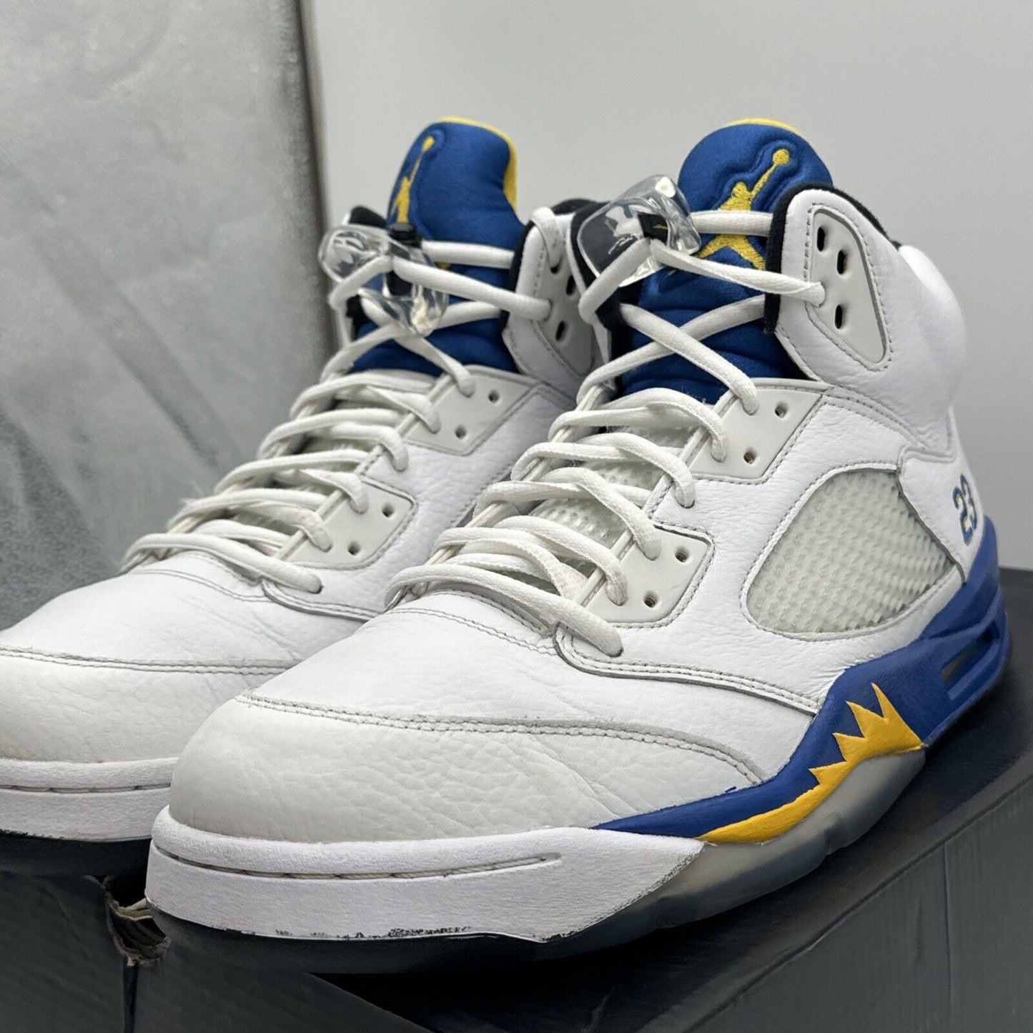 Size 13 - Jordan 5 Retro Laney 2013 White Leather Tumbled Yellow Blue OG Box Icy