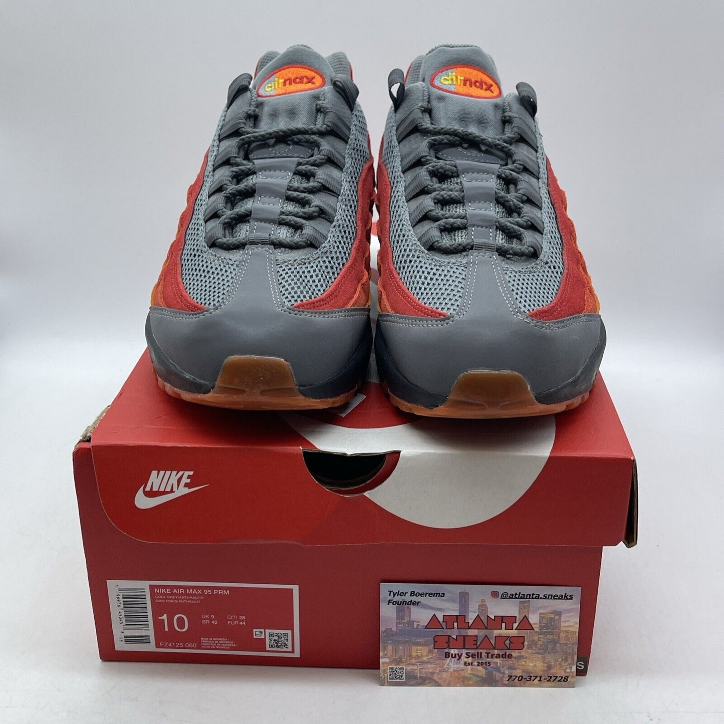 Size 10 - Nike Air Max 95 Premium Atlanta Red Orange Grey Suede (Fz4125-060)