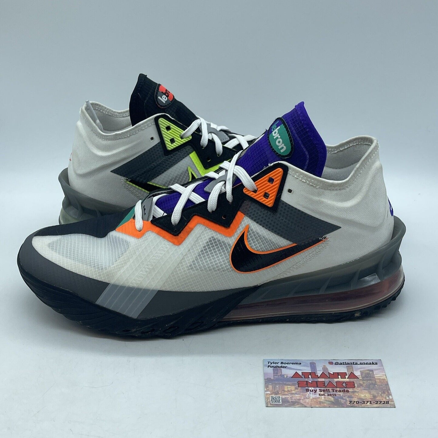 Size 12.5 - Nike LeBron 18 Low Air Max 95 Greedy White Grey Orange (CV7562-100)