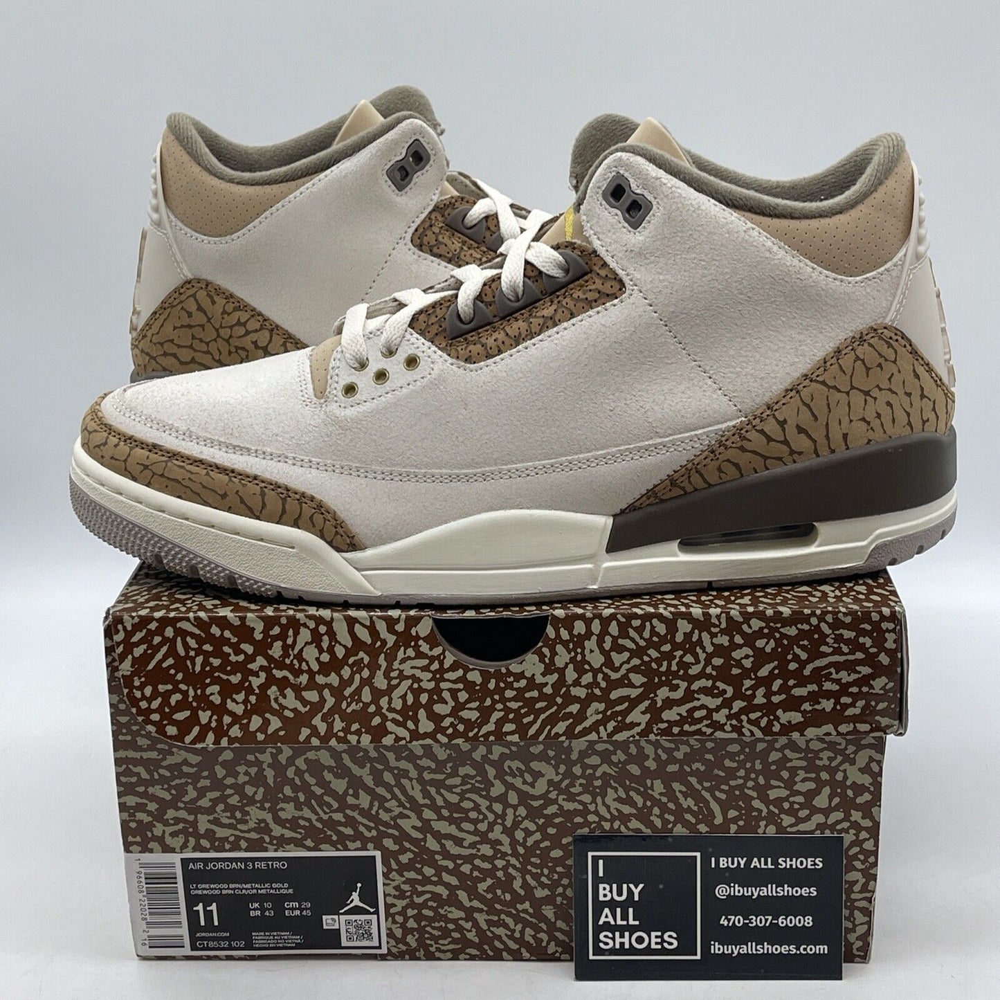 Size 11 - Jordan 3 Retro Low Palomino Brown White Suede Leather (CT8532-102)