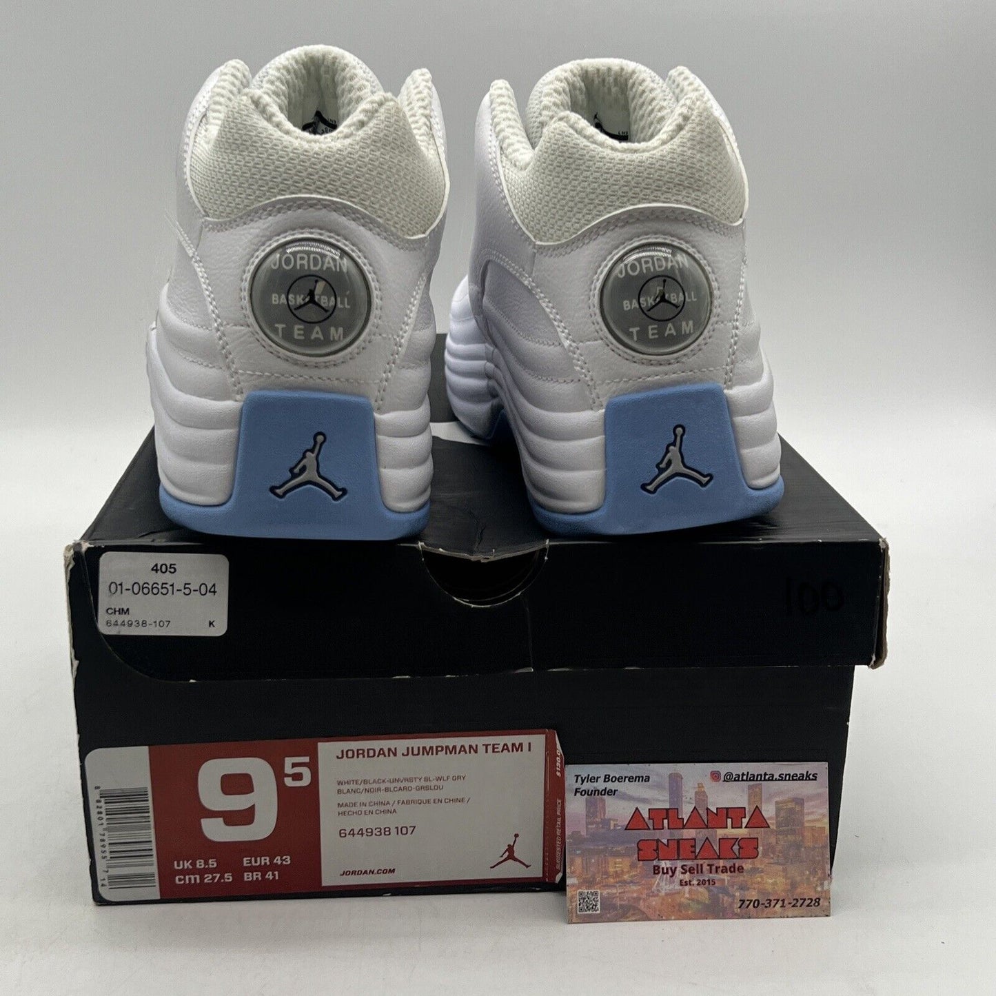 Size 9.5 - Jordan Jumpman Team 1 White University Blue Leather (644938-107)