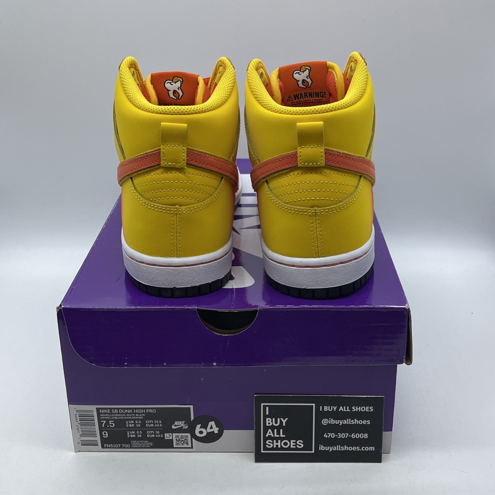 Size 7.5 - Nike Dunk SB High Sweet Tooth White Yellow Orange (FN5107-700)