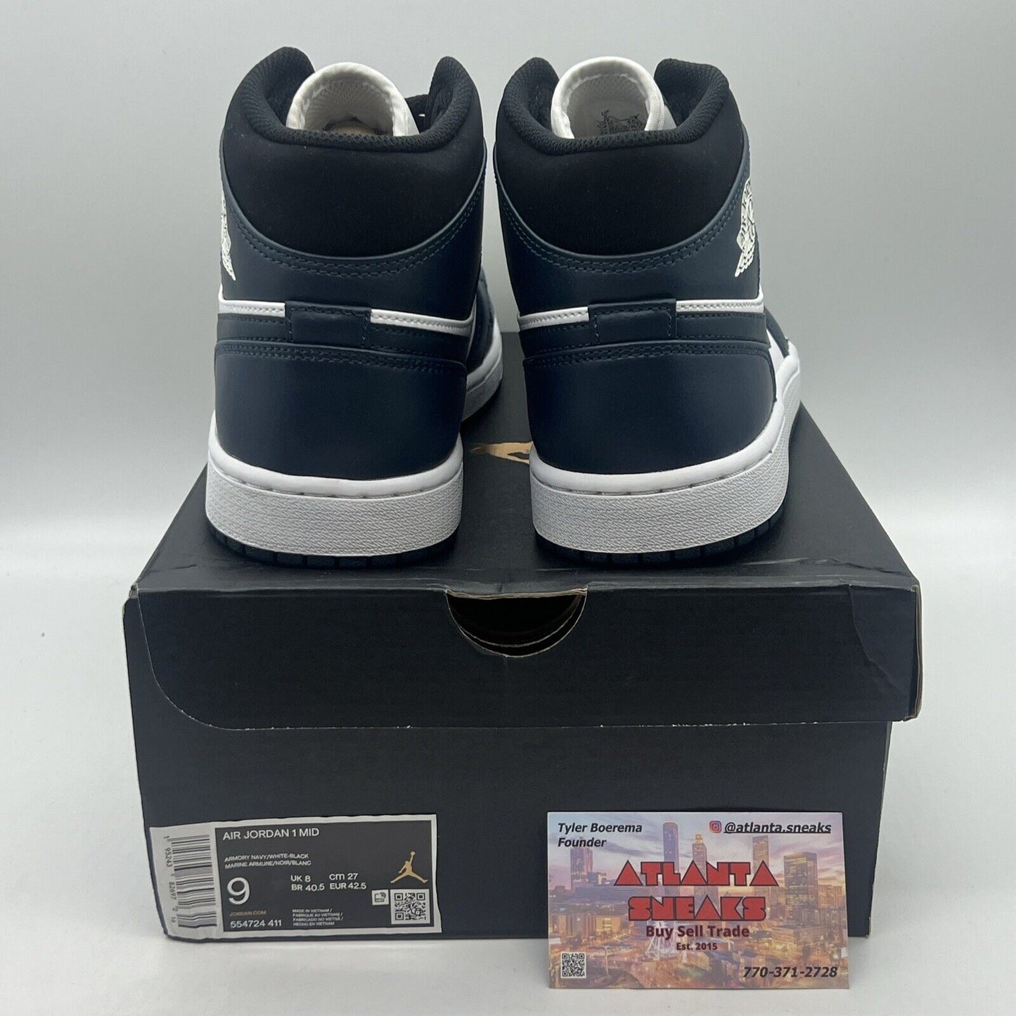 Size 9 - Jordan 1 Mid Armory Navy 2021 Brand New Og All White Black