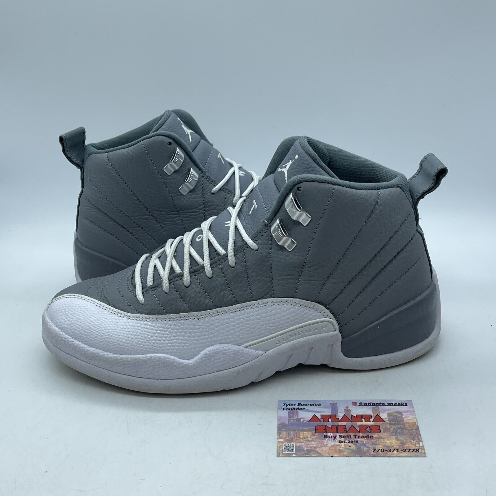 Size 9.5 - Jordan 12 Stealth Gray White Silver Leather Suede (CT8013-015)