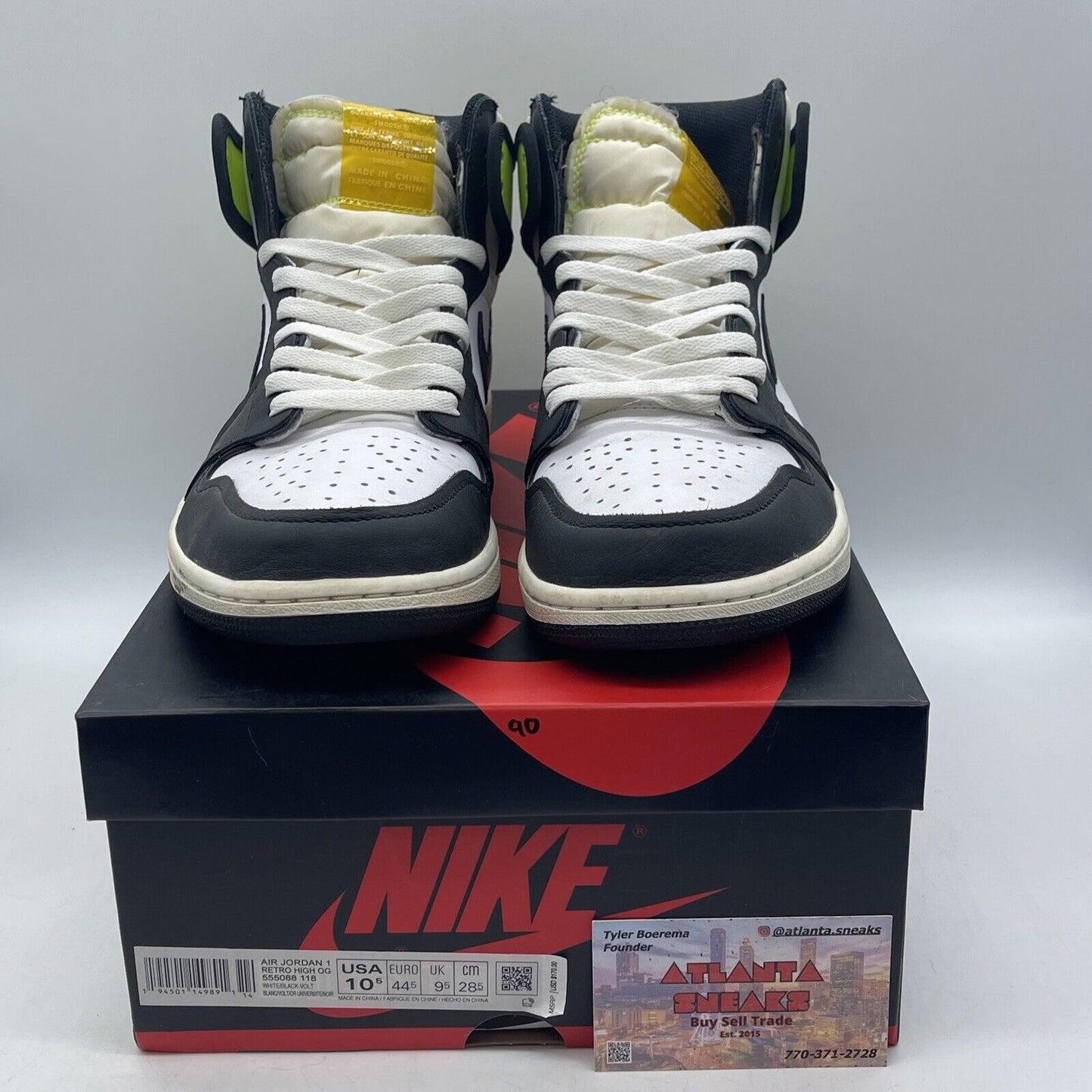 Size 10.5 - Jordan 1 Retro High OG Volt Yellow White Leather (555088-118)