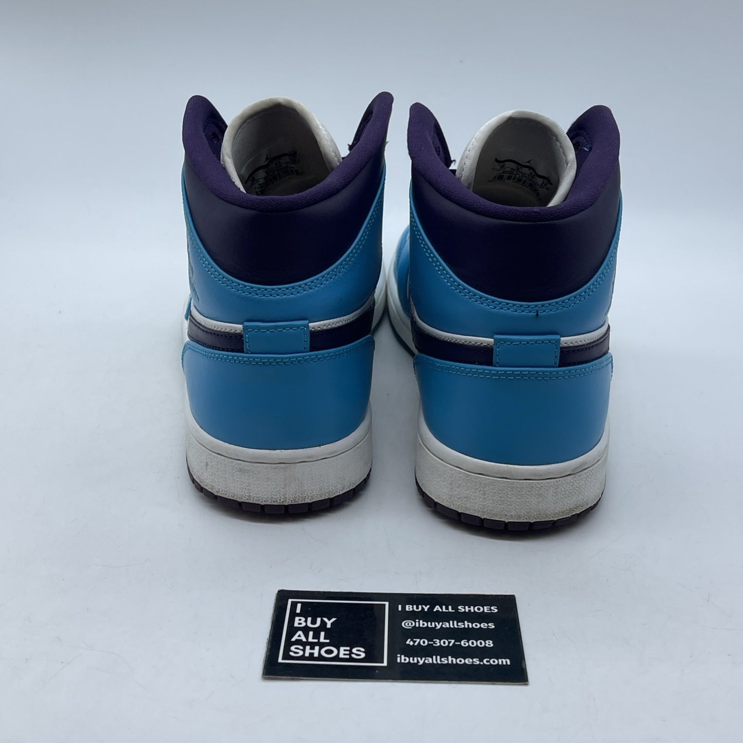 Size 10 - Air Jordan 1 Mid Hornets blue Purple White Leather (554724-415)