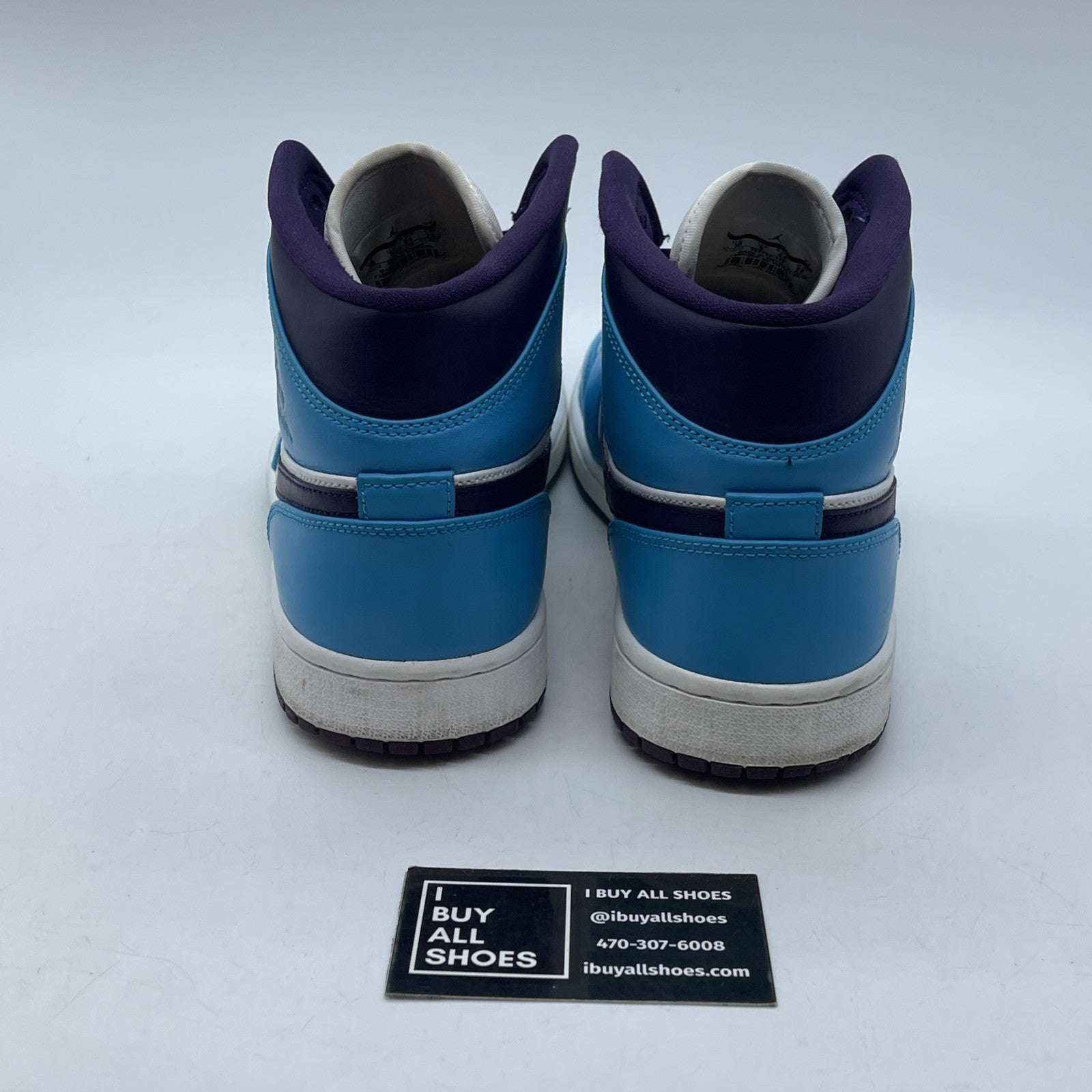 Size 10 - Air Jordan 1 Mid Hornets blue Purple White Leather (554724-415)