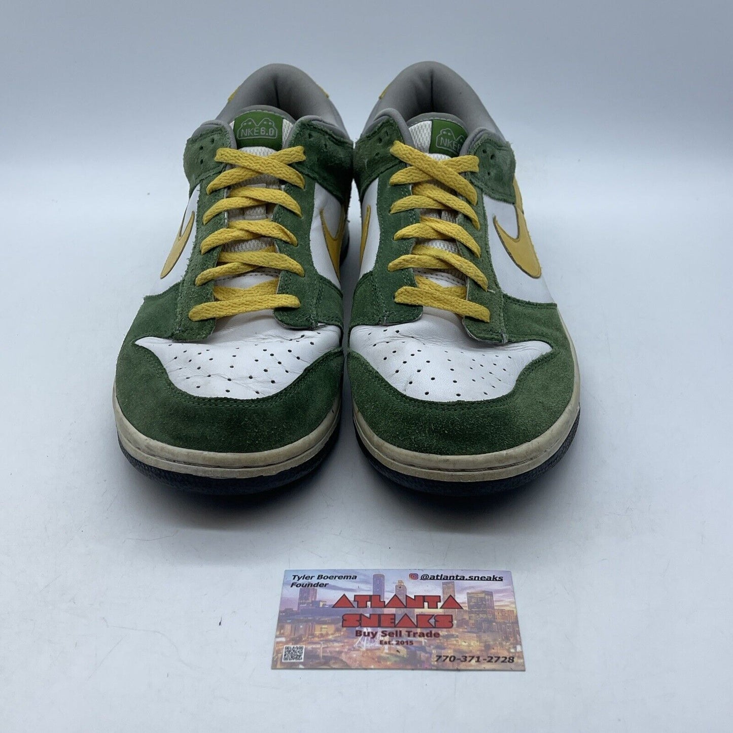 Size 10 Nike Dunk Low 6.0 White Dijon Tree Line  Green Yellow Suede (313439-131)