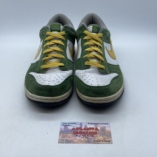 Size 10 Nike Dunk Low 6.0 White Dijon Tree Line  Green Yellow Suede (313439-131)