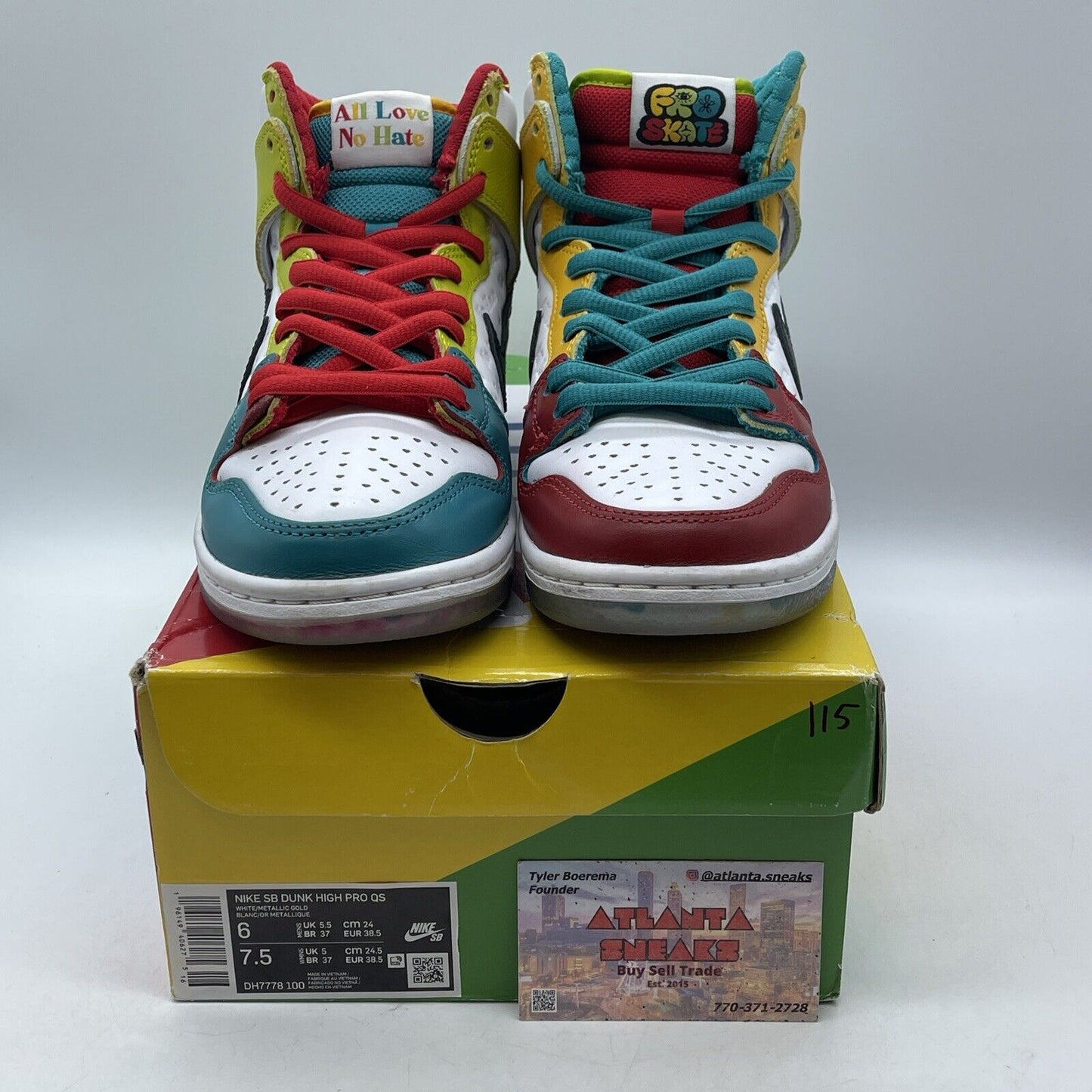 Size 6 - Nike froSkate x Dunk SB High All Love No Hate Leather (DH7778-100)