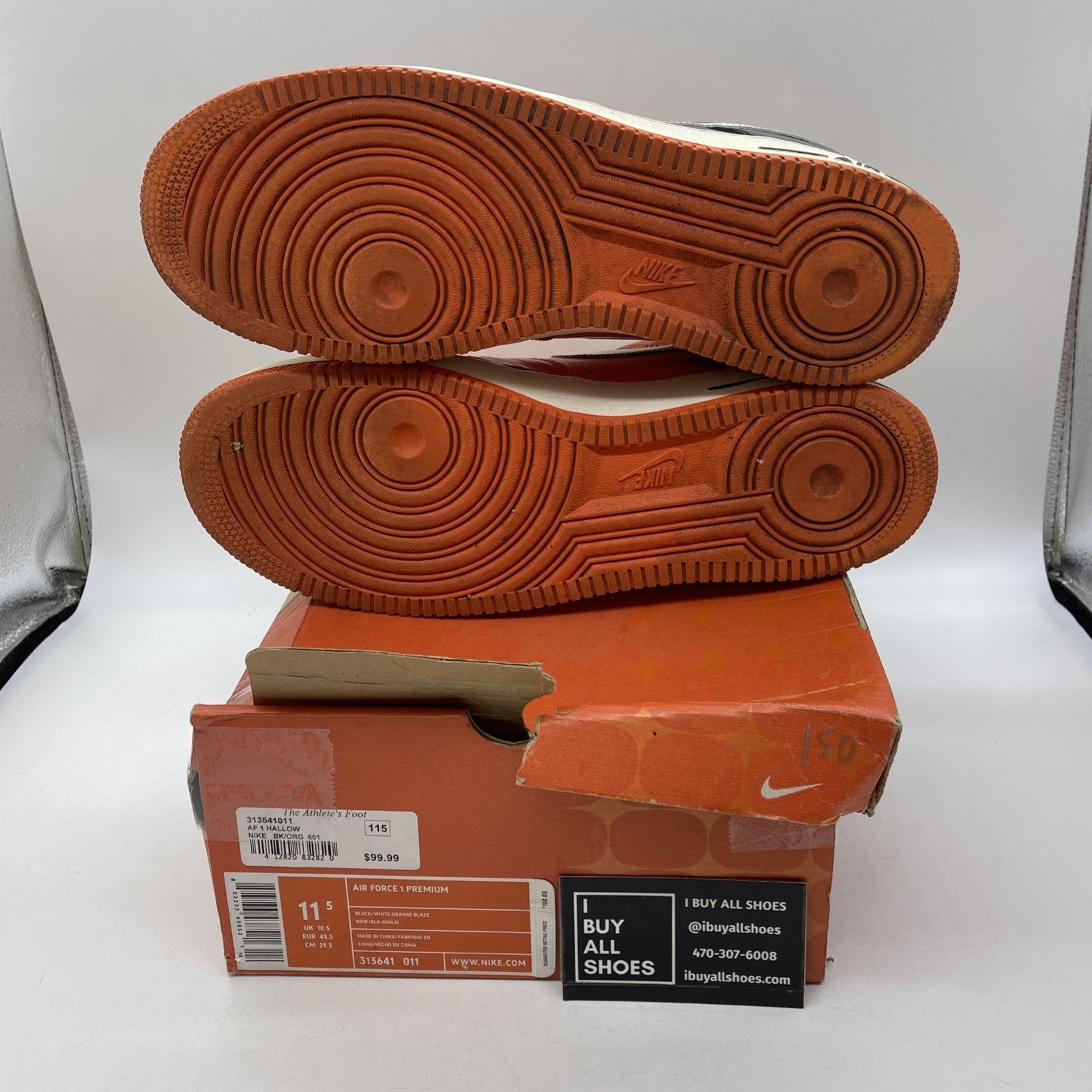 Size 11.5 - Nike Air Force 1 Premium Halloween Orange Black (313641-011)