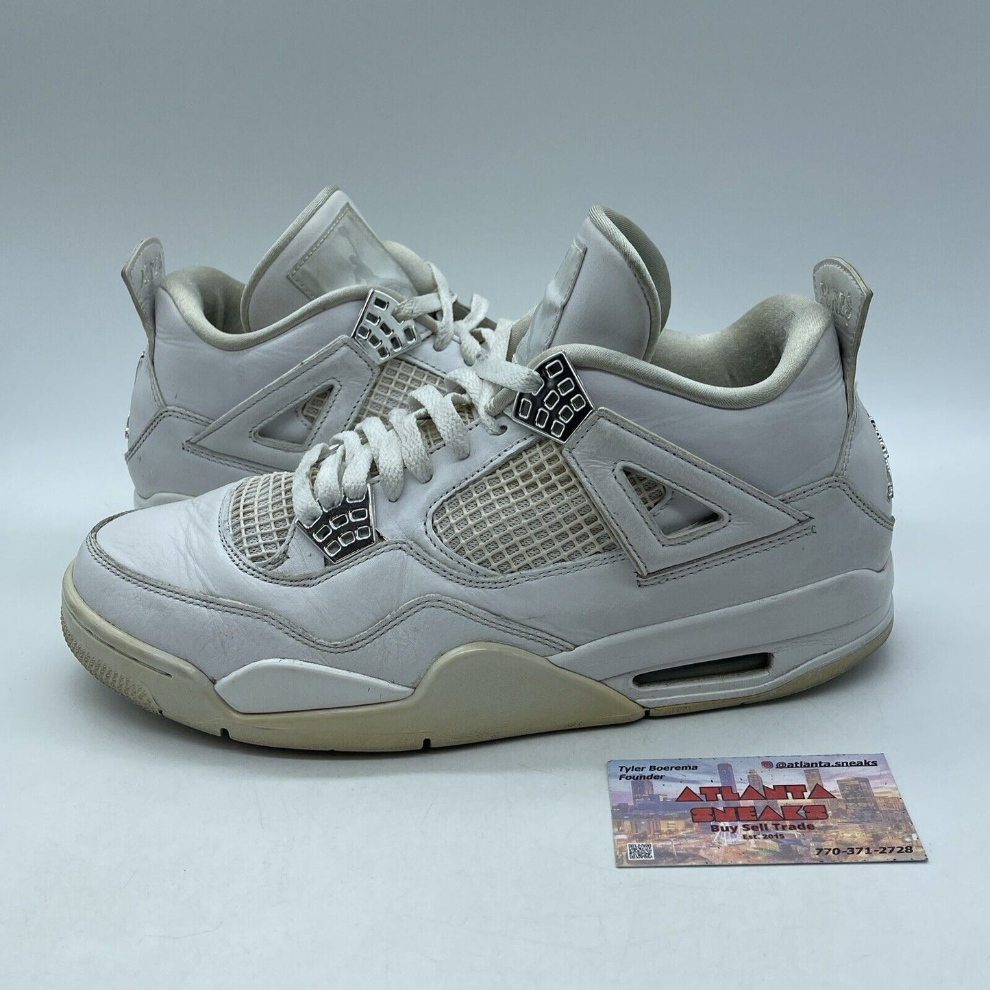 Size 11 - Jordan 4 Retro Mid Pure Money Silver White Leather (308497-100)
