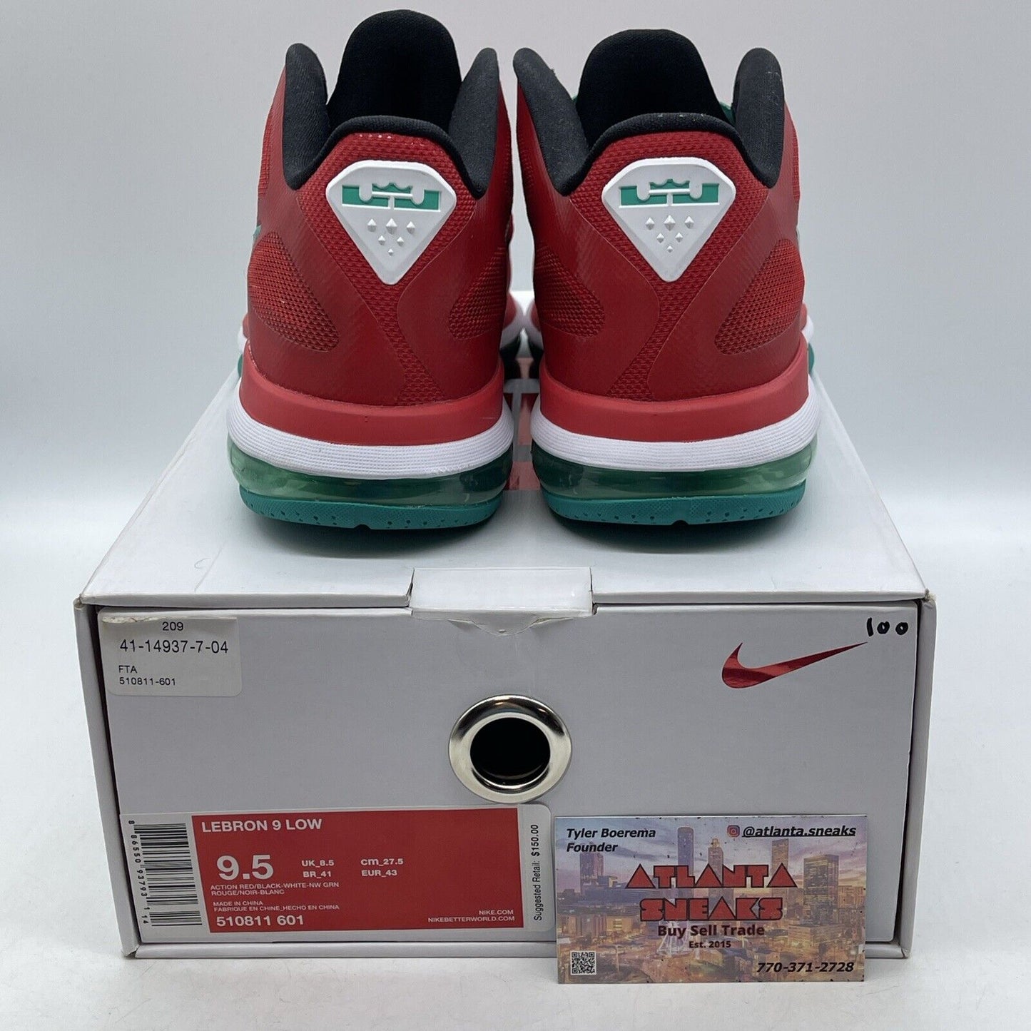 Size 9.5 - Nike LeBron 9 Low Liverpool red Green White Black (510811-601)