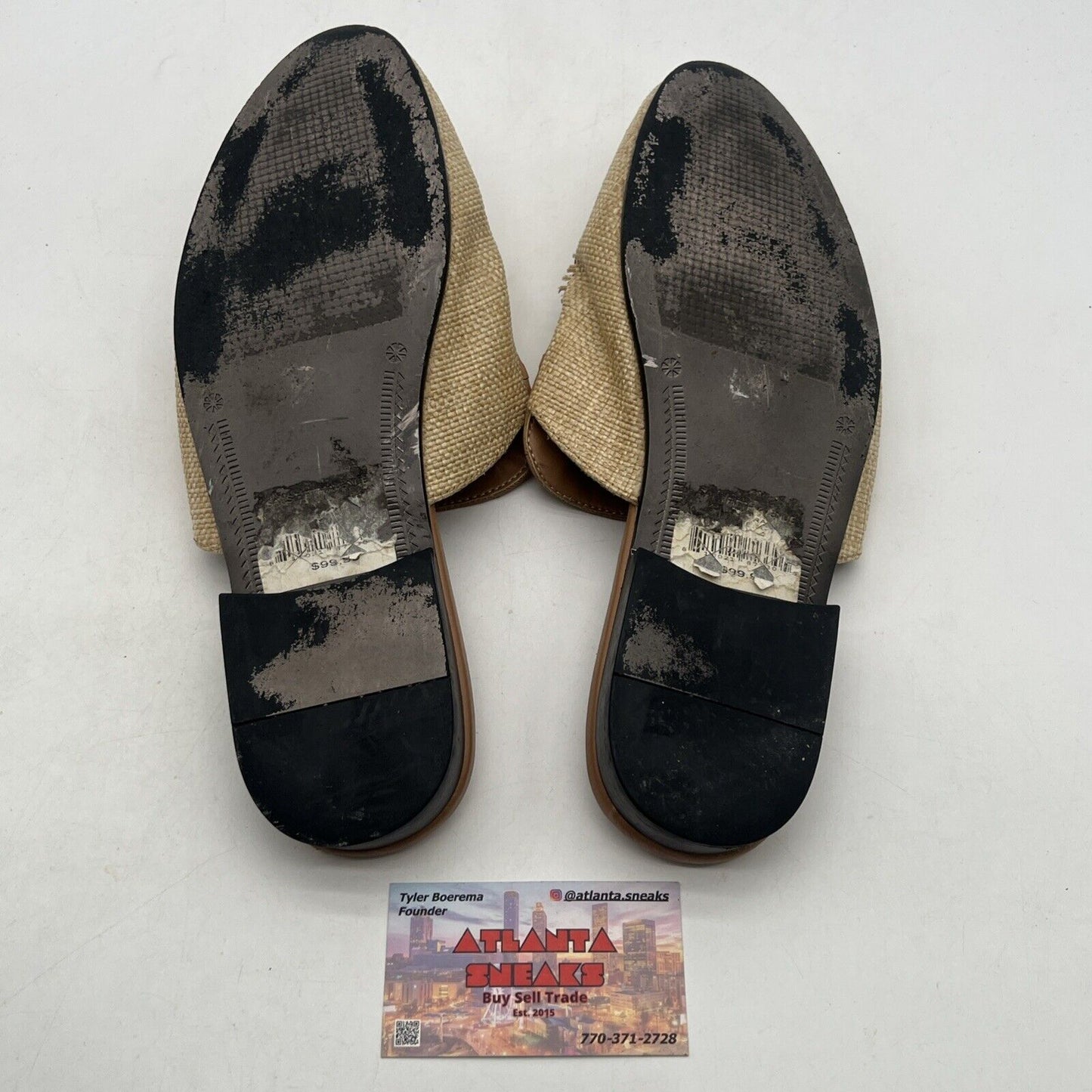 Size 10 - Saks Fifth Avenue Loafers Mens Redford Raffia Slip On Slides Straw