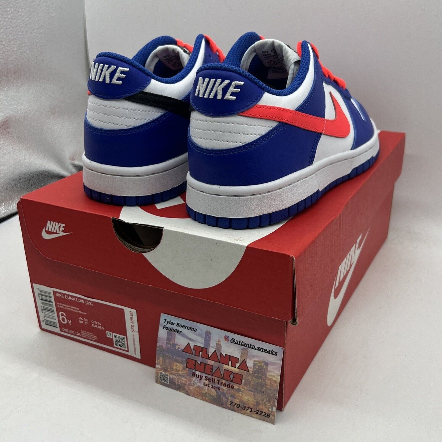 Nike Dunk Low Bright Crimson White Game Royal Blue Shoes Size 6y CW1590-104