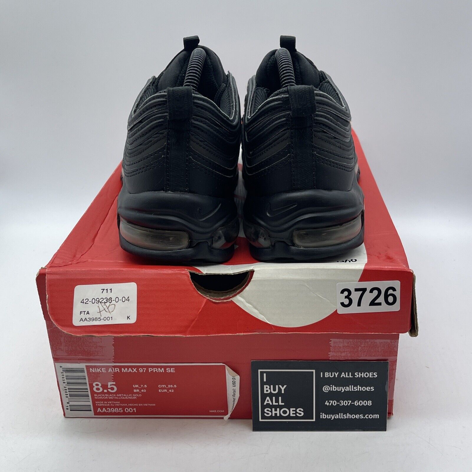 Size 8.5 - Nike Air Max 97 Gold Reflective Black Suede Leather (AA3985-001)