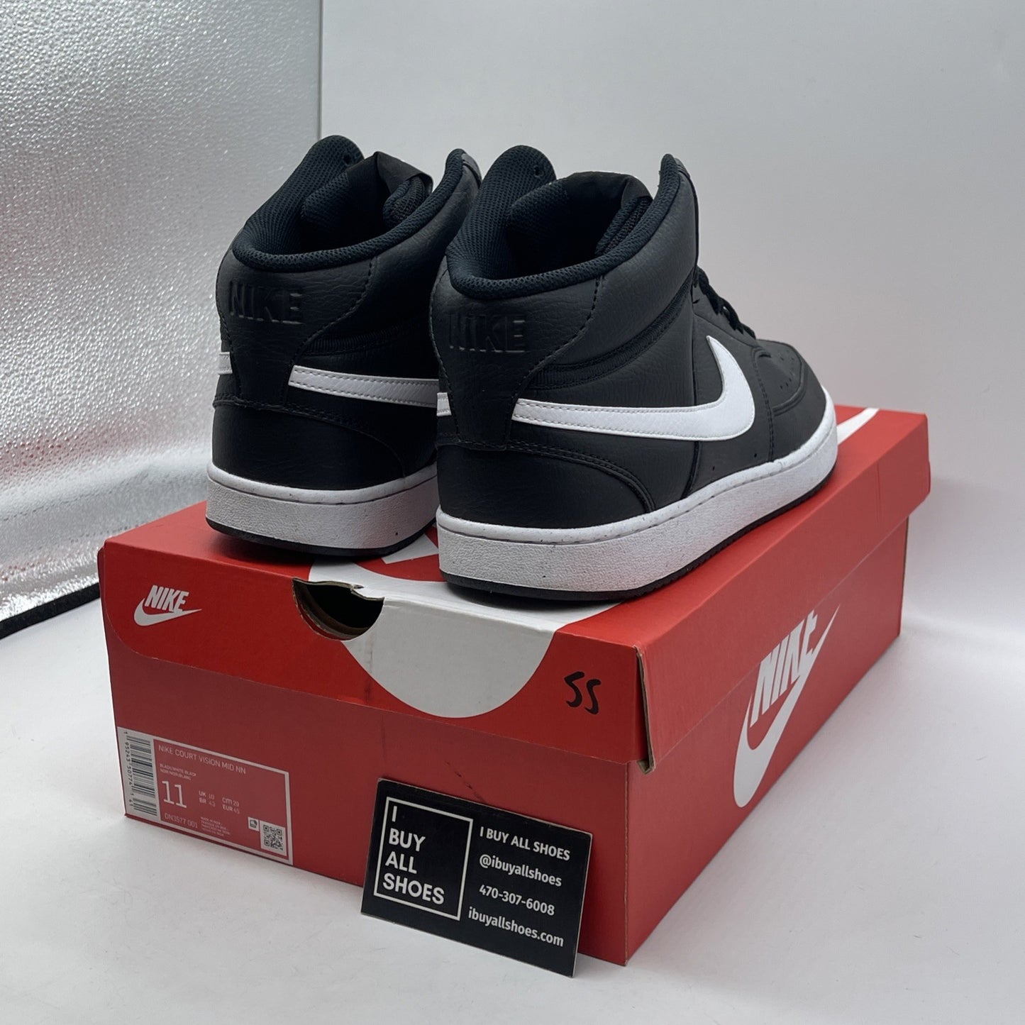 Size 11 - Nike Court Vision Next Nature Mid Black White Leather (DN3577-001)